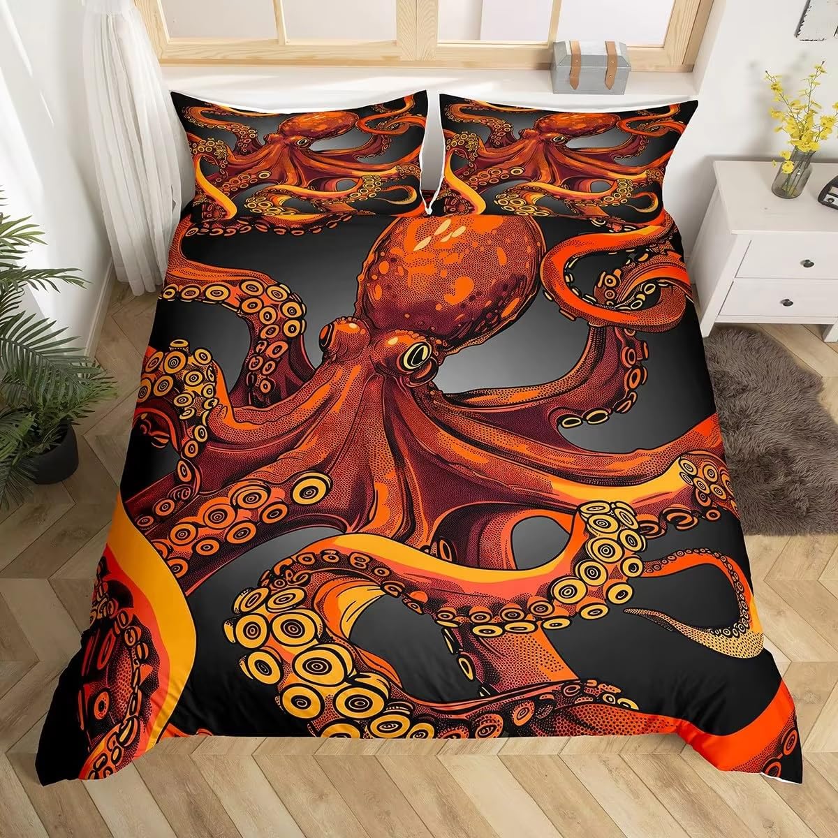 NDXRWDZR Double Duvet Cover Set Octopus Duvet Cover with Zipper Closure Bedding for Aldults Kids Soft Hypoallergenic Microfiber Quilt Cover 200x200 cm + 2 Pillowcases 50x75 cm