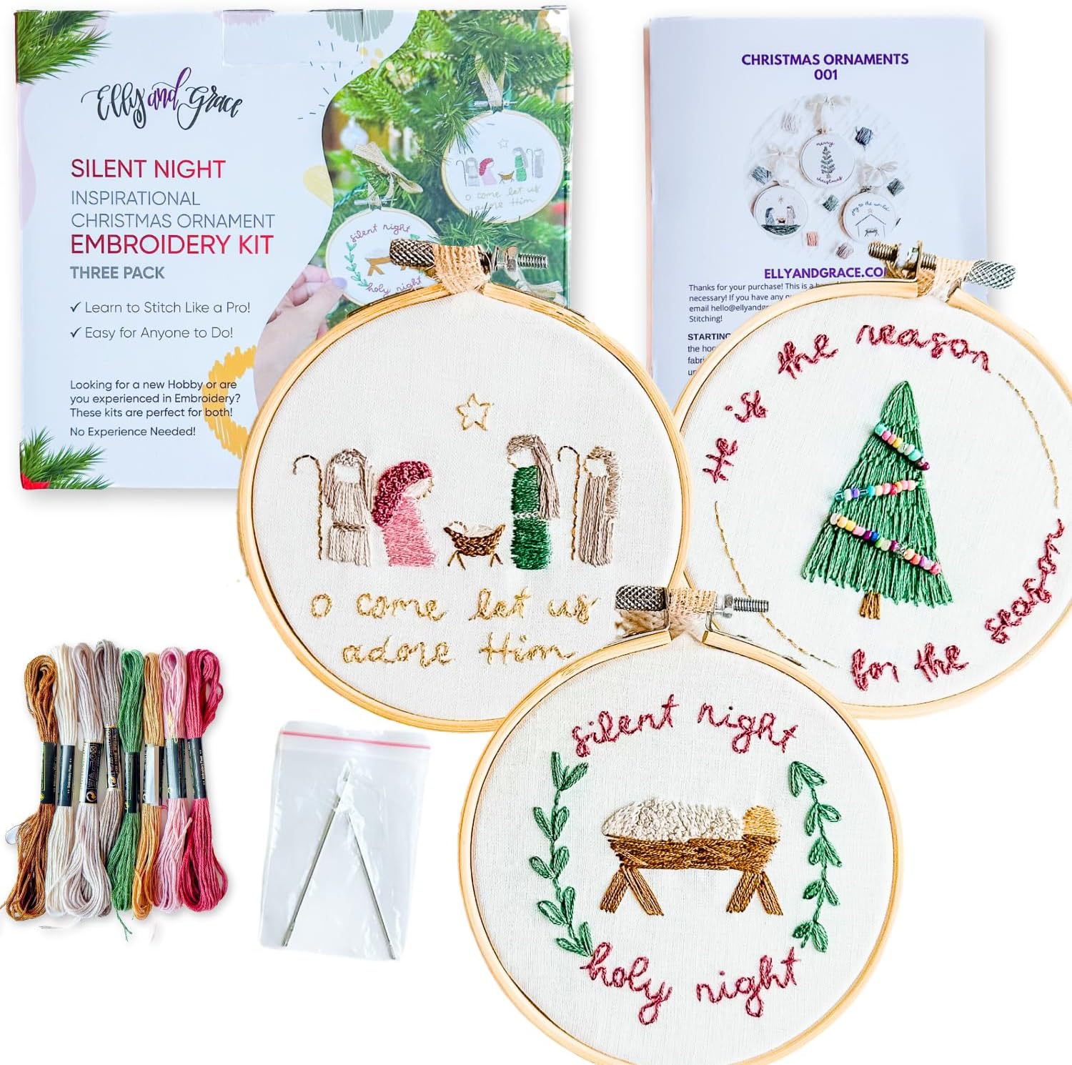Elly & Grace Christian Embroidery Kit with Embroidery Hoop, Easy Embroidery Kit for Beginners and Adults, Full Embroidery Hoop Kit with Needles and Thread Included (Be Still)