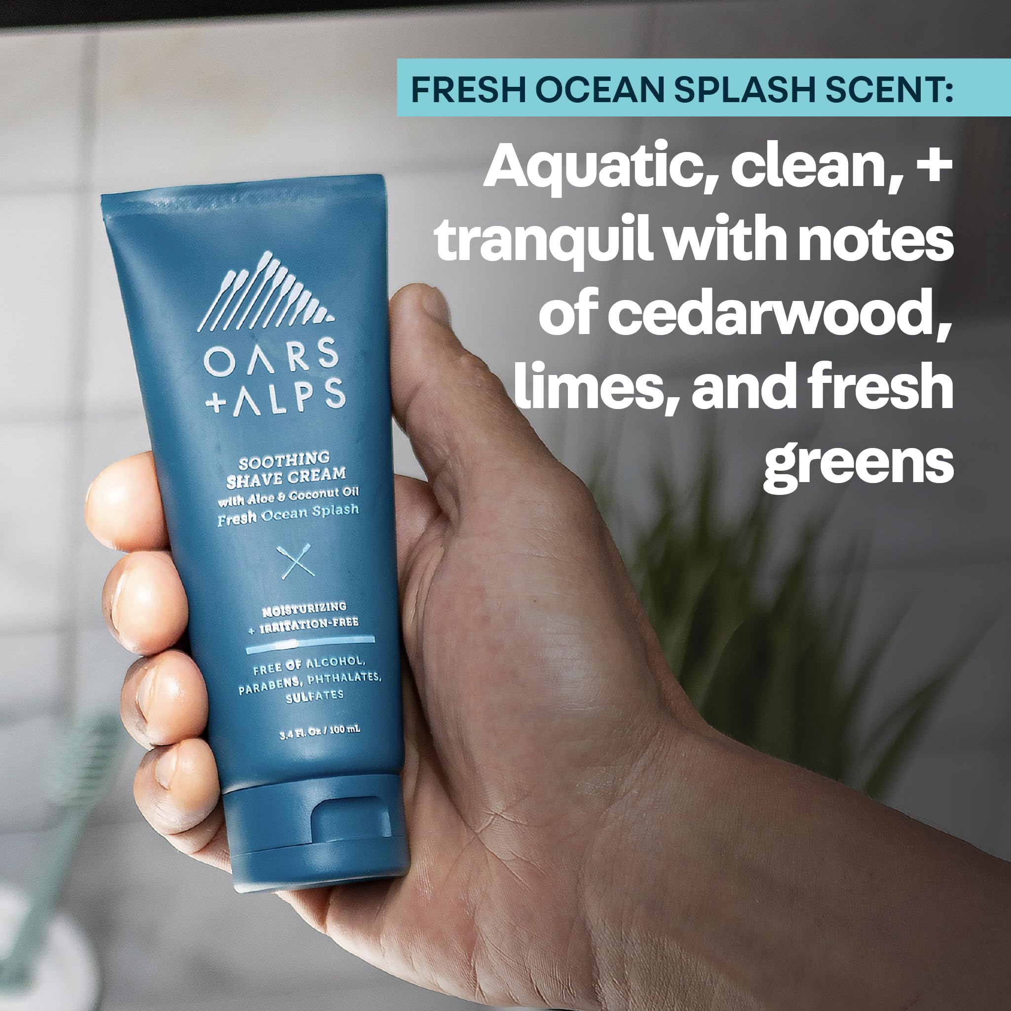 Oars + Alps Soothing Men's Shaving Cream, Dermatologist Tested and Infused with Aloe and Coconut Oil, Fresh Ocean Splash Scent, TSA Friendly, 3.4 Oz, 2 Pack