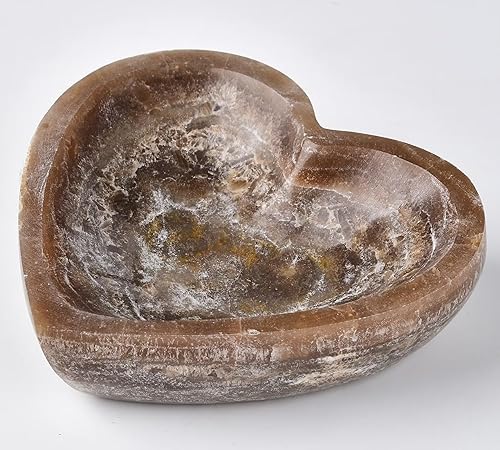 AMOYSTONE Cuenco de corazón de jaspe natural de Marruecos de 5.5 pulgadas, plato de corazón de ágata marroquí, cuenco de cuarzo de cristal para