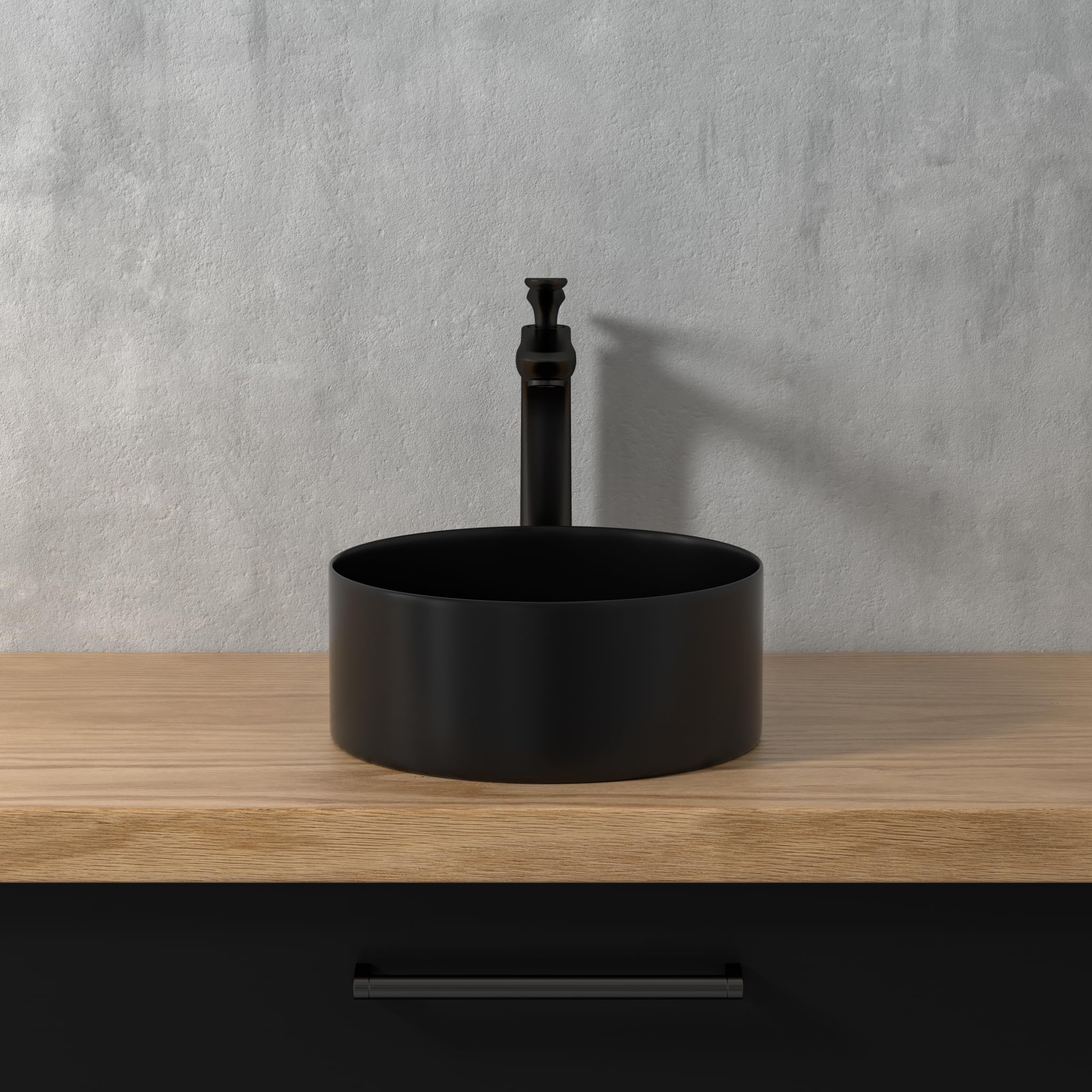 Lavabo rotondo, nero, mini lavabo a mano in elegante design facile da pulire, per bagno e WC degli ospiti (nero opaco, 30 x 30 x 12 cm)
