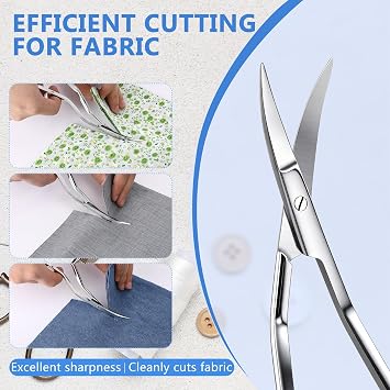 6 Inch Bent Handle Curved Embroidery Scissors, Double Curved Applique Scissors Stainless Steel for Machine Embroidery, Fabric Stitches, Sewing & Crafting,Comfortable & Reliable & Easy to Use(Silver)