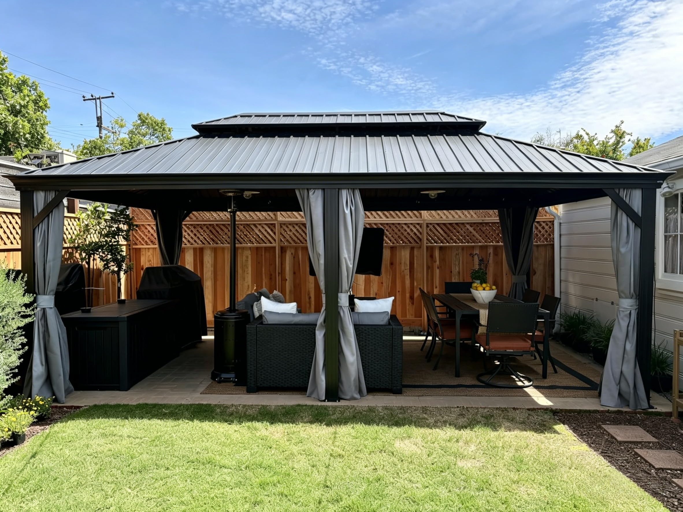 Photo 1 of **** ONLY BOXES ONE AND TWO, THREE AND FOUR ARE MISSING***YITAHOME 12x20ft Hardtop Gazebo with Nettings and Curtains, Heavy Duty Double Roof Galvanized Steel Outdoor Combined of Vertical Stripes Roof for Patio, Backyard, Deck, Lawns, Gray