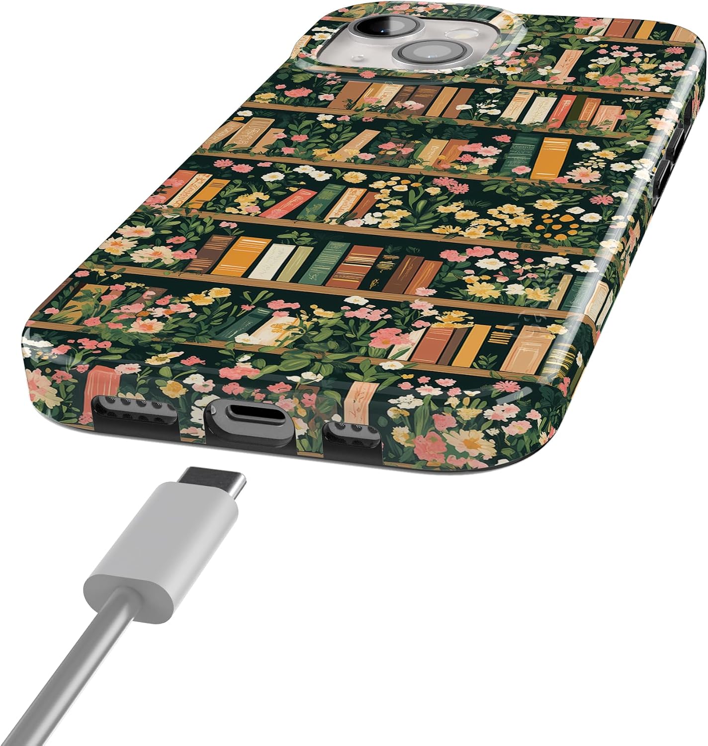 Casely iPhone 15 Case | Book Nook | Floral Library | Compatible with MagSafe | Classic Ultra Slim Design