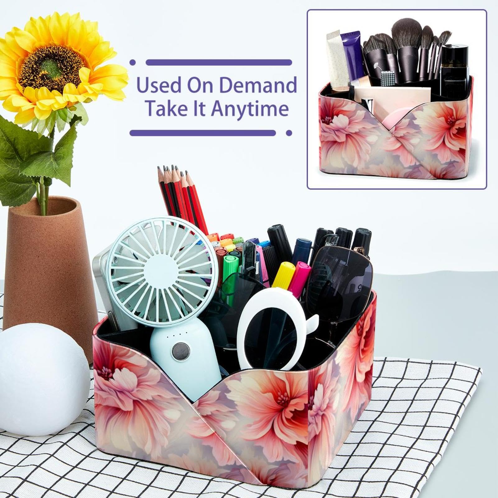 Joli porte-stylos en forme de pétales de fleurs, 4 emplacements pour pinceaux de maquillage, grand rangement de fournitures de bureau, joli crayon de bureau pour bureau, école, femmes et enfants
