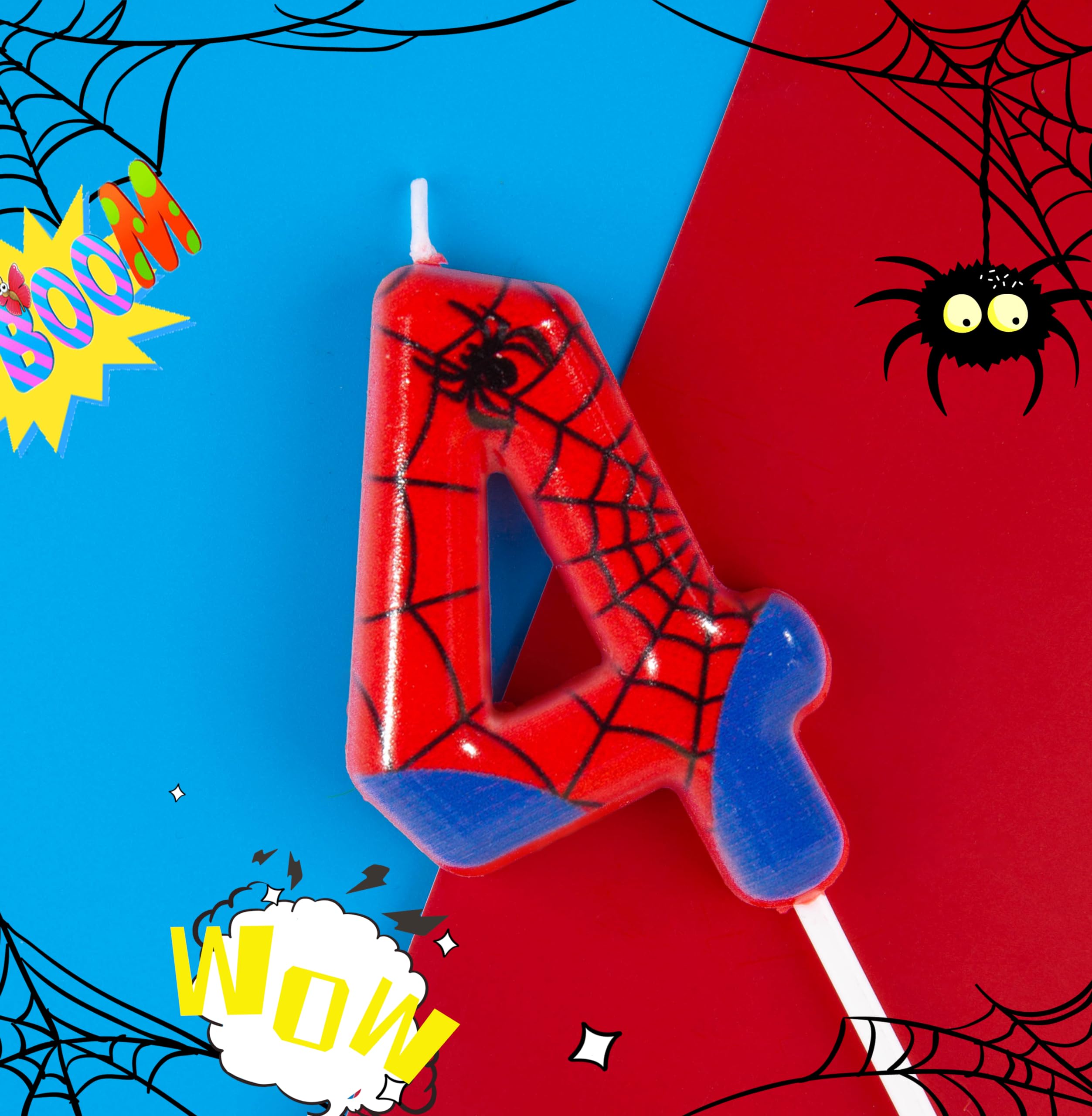 PHD CAKE 2.76 Inch Number 4 Spider Birthday Candles, Spider Cartoon Themed Number Candles, Cake Number Candles, Party Celebration