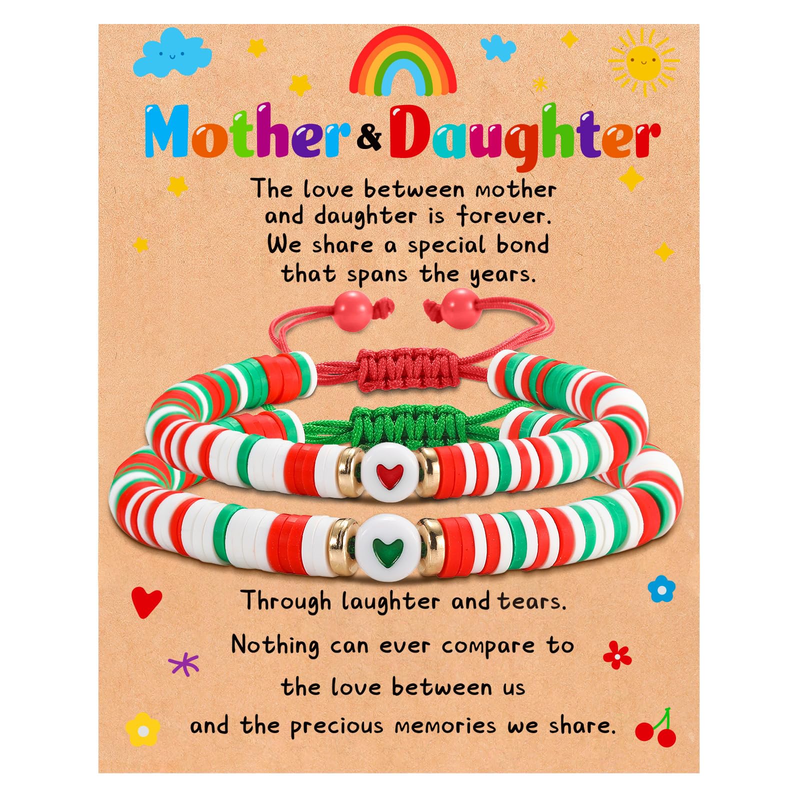 GLITTO Mother Daughter Bracelets for 2, Cute Mom Daughter Bracelets Set, Matching Christmas Xmas Mother’s Day Jewelry Gifts for Women (Xmas)
