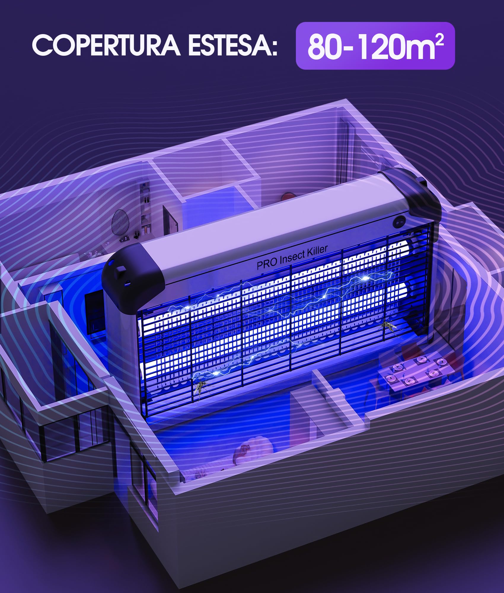 Spectracide 30W UV Lampada Zanzare Interna, Efficace Lampada Antizanzare Elettrica, 2400V Zanzariera Elettrica da Interno Mosche Vespe Moscerini Zanzare Acari