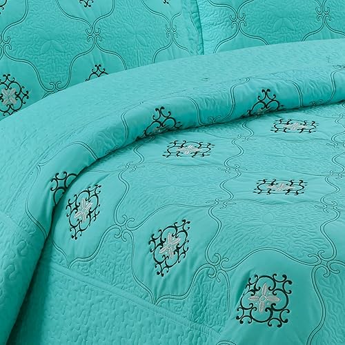 Miniatura 10 de MarCielo Juego de edredón bordado de 3 piezas ligero Emma (negro, California King)