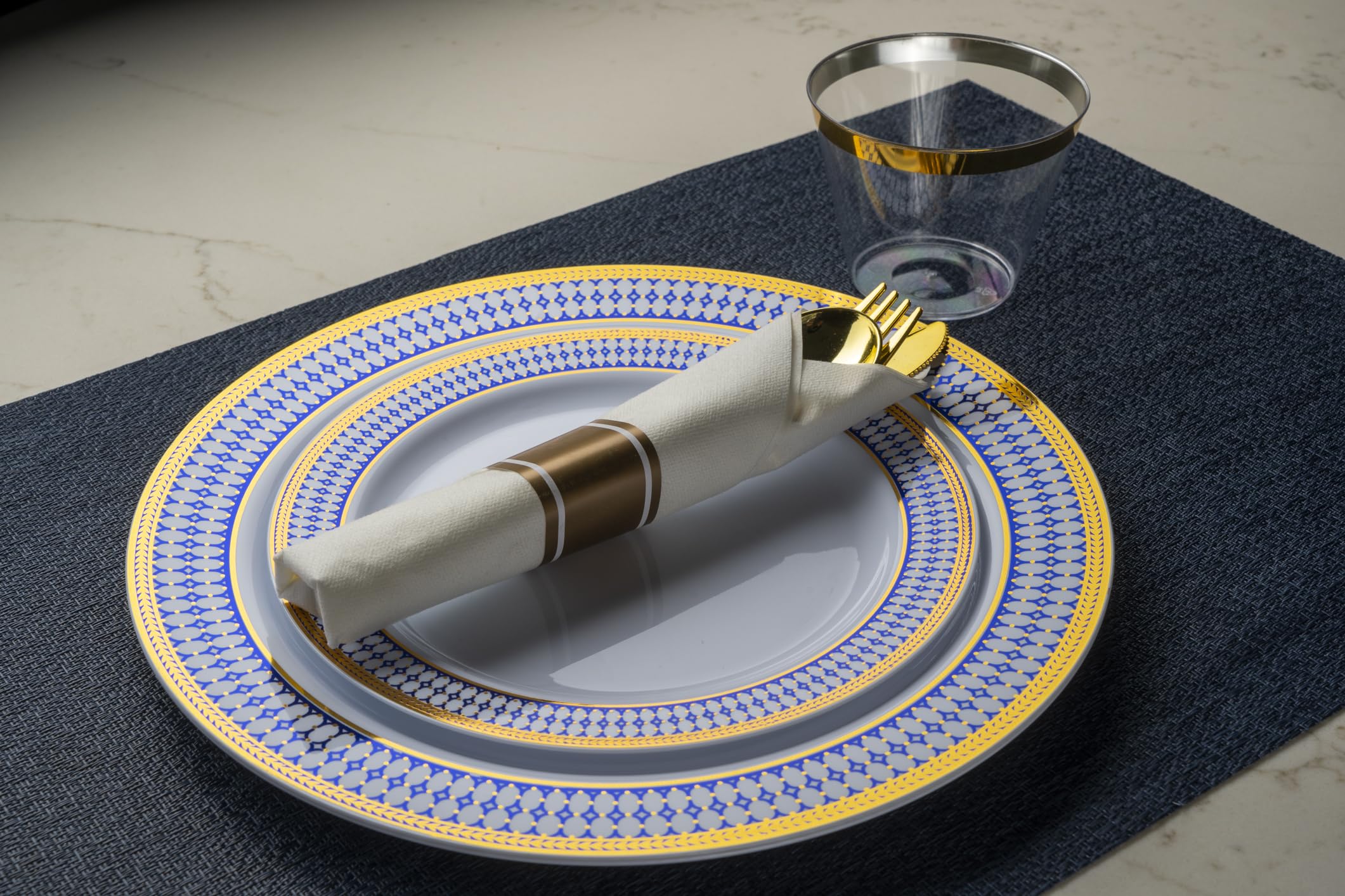 Blue & Gold Disposable Dinnerware Set - 350 Piece -4 Blue & Gold Disposable Dinnerware Set - 350 Piece -4