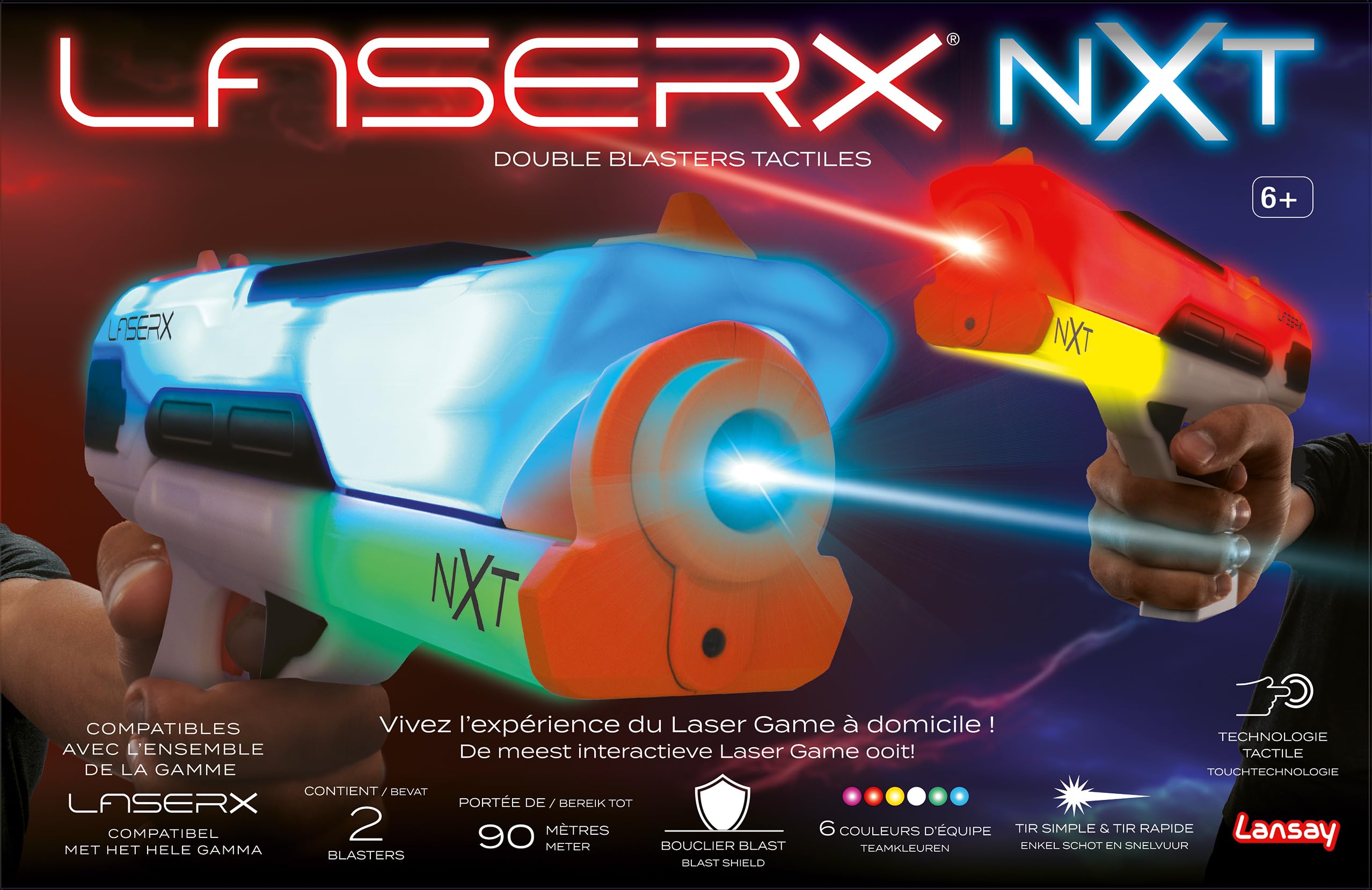 LANSAY – LASER X NXT – Doppio Blaster Tattico Laser bambino dai 6 anni – Gioco di tiro interattivo con portata 90 metri ed effetti luminosi – Esperienza laser game a casa - Idea Regalo Bambino