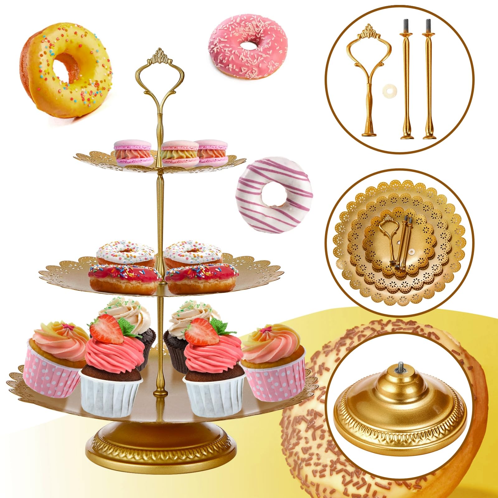 ZOOFOX 10 soportes para tartas, soporte de metal para magdalenas con múltiples estilos de combinación, bandeja de postre, bandeja para servir frutas, caramelos, torre para bodas, cumpleaños, baby