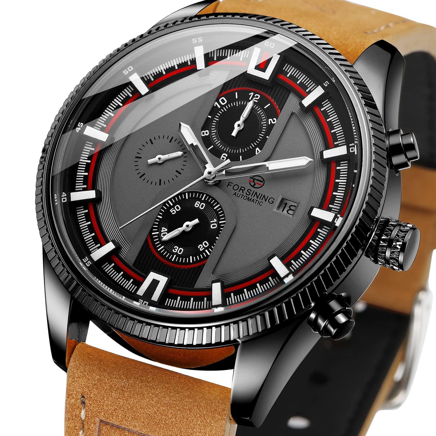 FORSINING Men's Automatic Tourbillon Waterproof Calendar with Brown Leather Band Wrist Watch