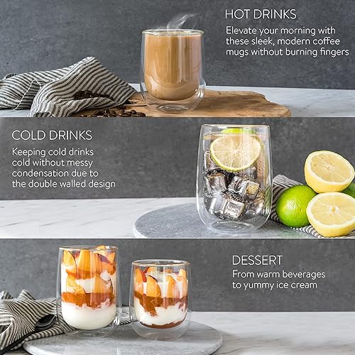 Miniatura 2 de Navaris Vasos de vidrio de doble pared, vasos con aislamiento térmico para café, té, latte, capuchino, bebidas calientes y frías, 15 onzas cada uno