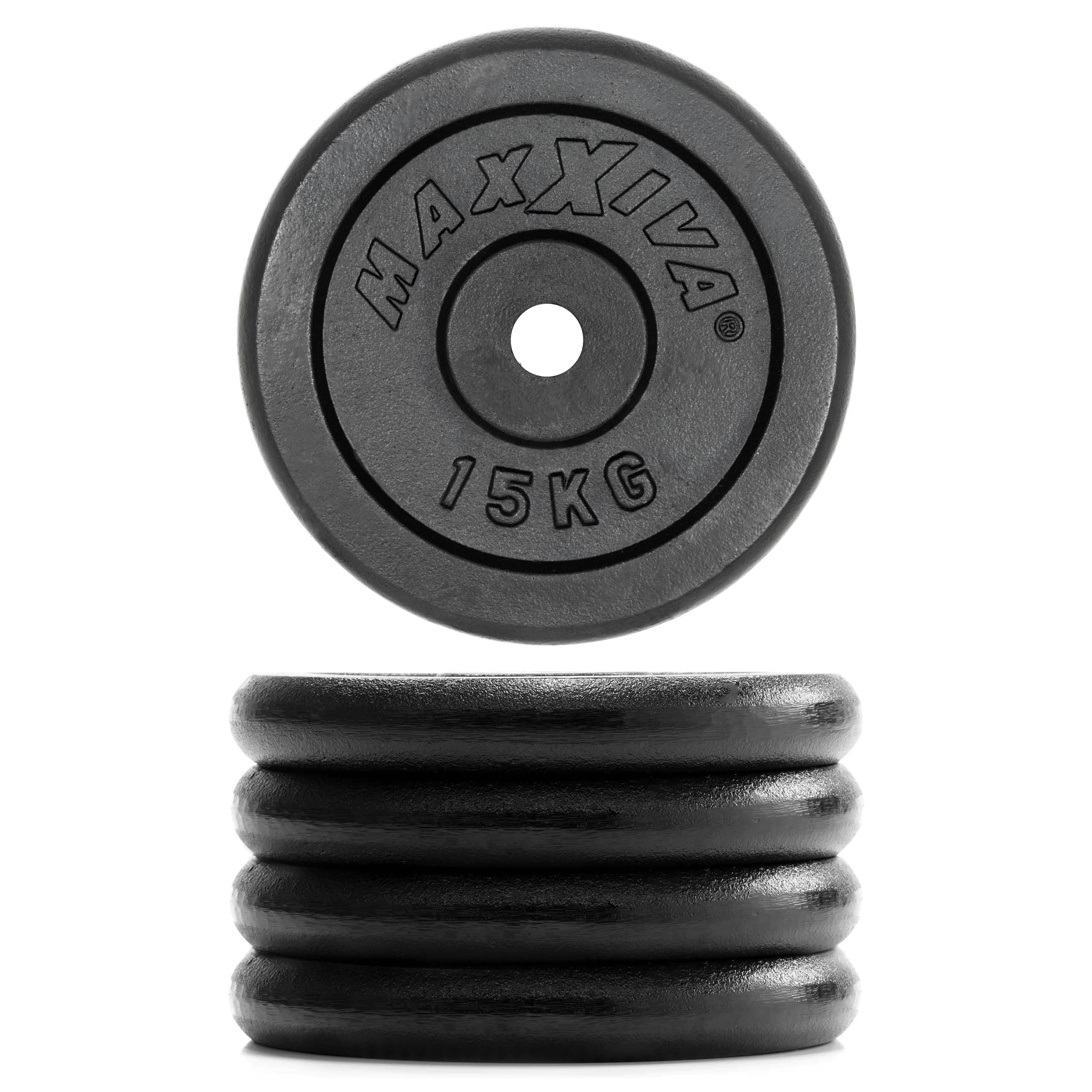 Hantelscheiben 2er Set Gewichtsplatte je 15 kg 100% Gusseisen schwarz 30 kg Fitness Krafttraining Bodybuilding Workout Gewichtheben Reha