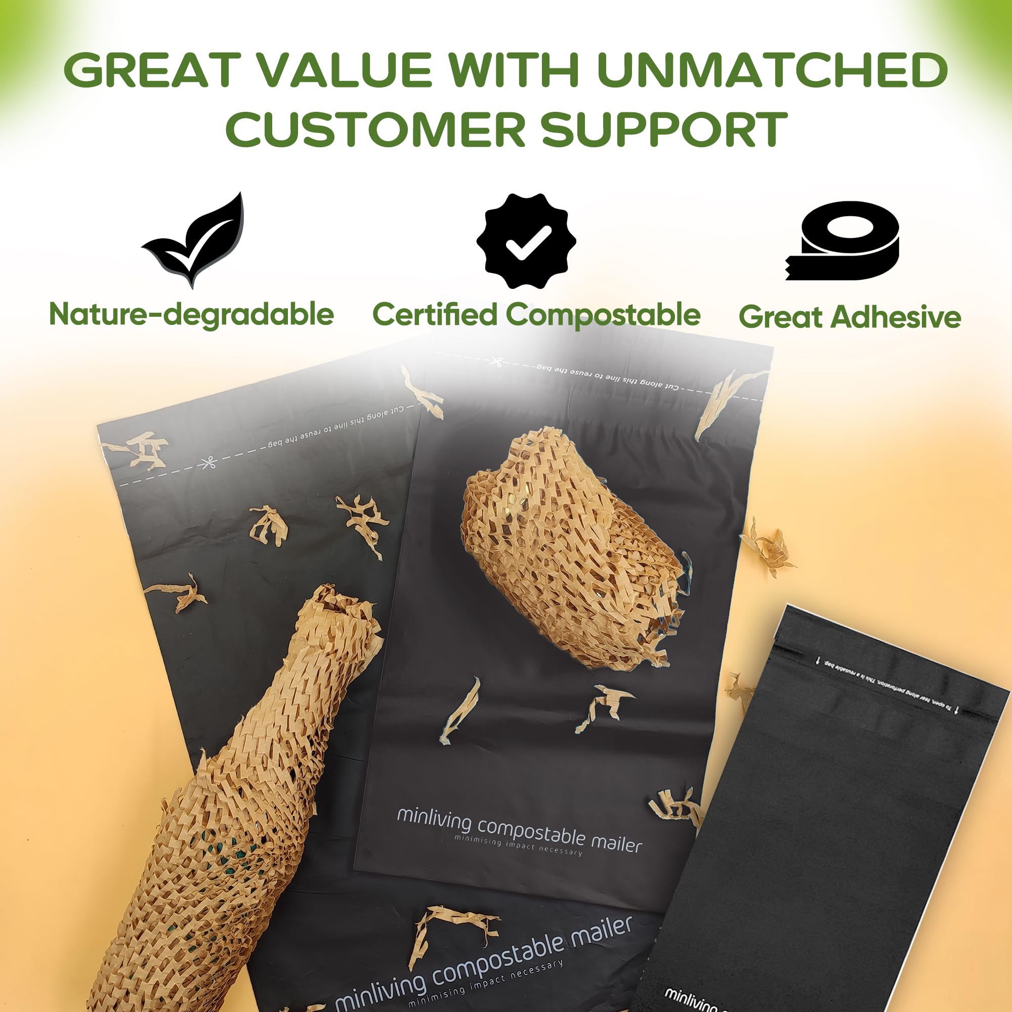 100% compostabile biodegradabile spedizioni postali (20 pezzi 15,2 x 22,9 cm, 20 pezzi 25,4 x 33 cm, 20 buste da 37,8 x 48,3 cm), buste per imballaggio ecologiche