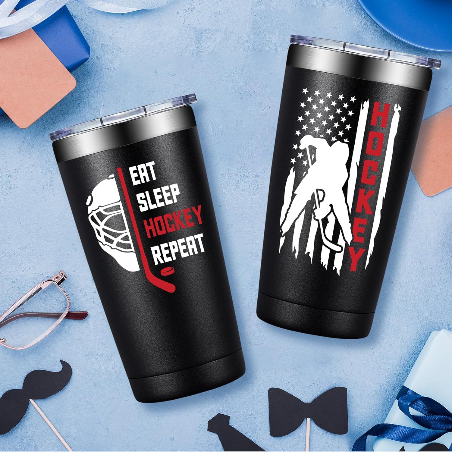 Fufandi Hockey Gifts, Gift Hockey Player for Men Boy - Hockey Lover Sports Love Travel Coffee Tumbler 20oz - Eat Sleep Hockey Repeat - Image 3