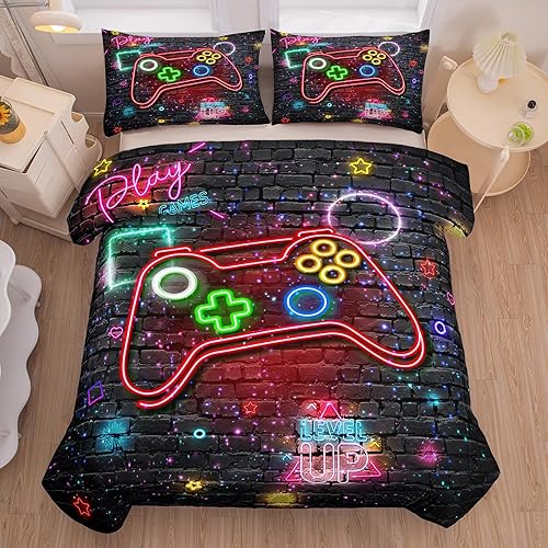 Miniatura 3 de MWMWMW Juego de ropa de cama para niños, tamaño individual, juegos de edredón de videojuegos para niños, juego de ropa de cama individual para