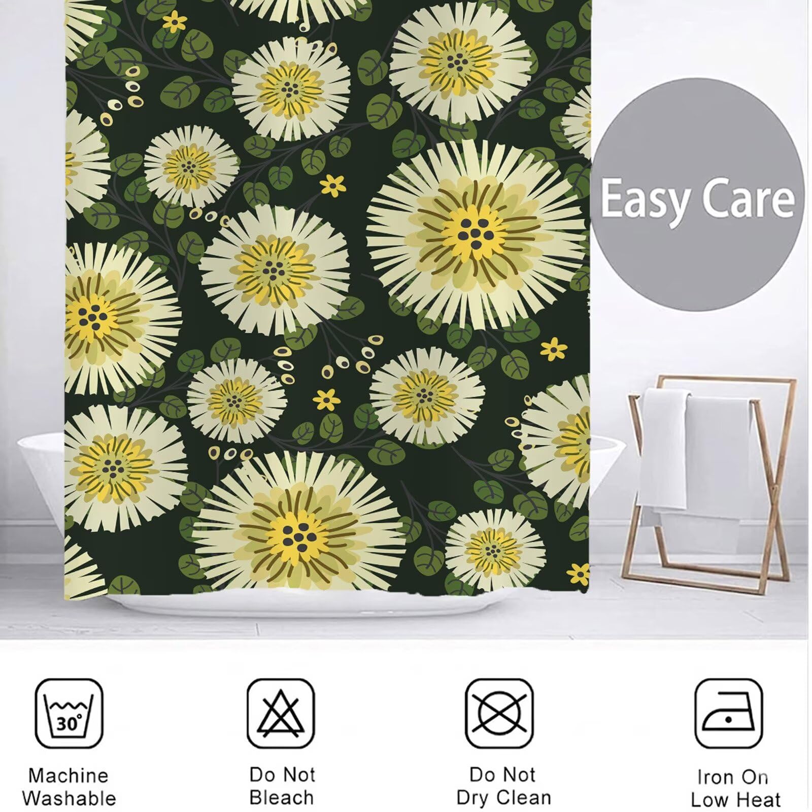 Duschvorhang 240x200 cm Gelb Shower Curtains Grün mit Gewicht und 12 Plastik Haken, Anti Schimmel Wasserdicht, Waschbar Schnelltrocknender Polyester Stoff, Dekorative Vorhang für Bad Badewanne 6H-277