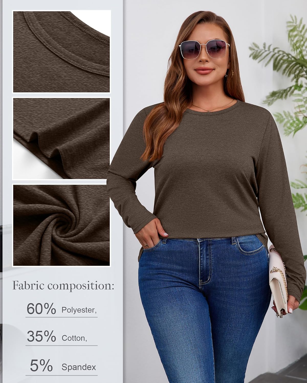 3 Pack Women's Plus Size T Shirts Long Sleeve Crew Neck Tops Casual Basic Loose Fit Fall Tees Tunic Outfit - Image 5