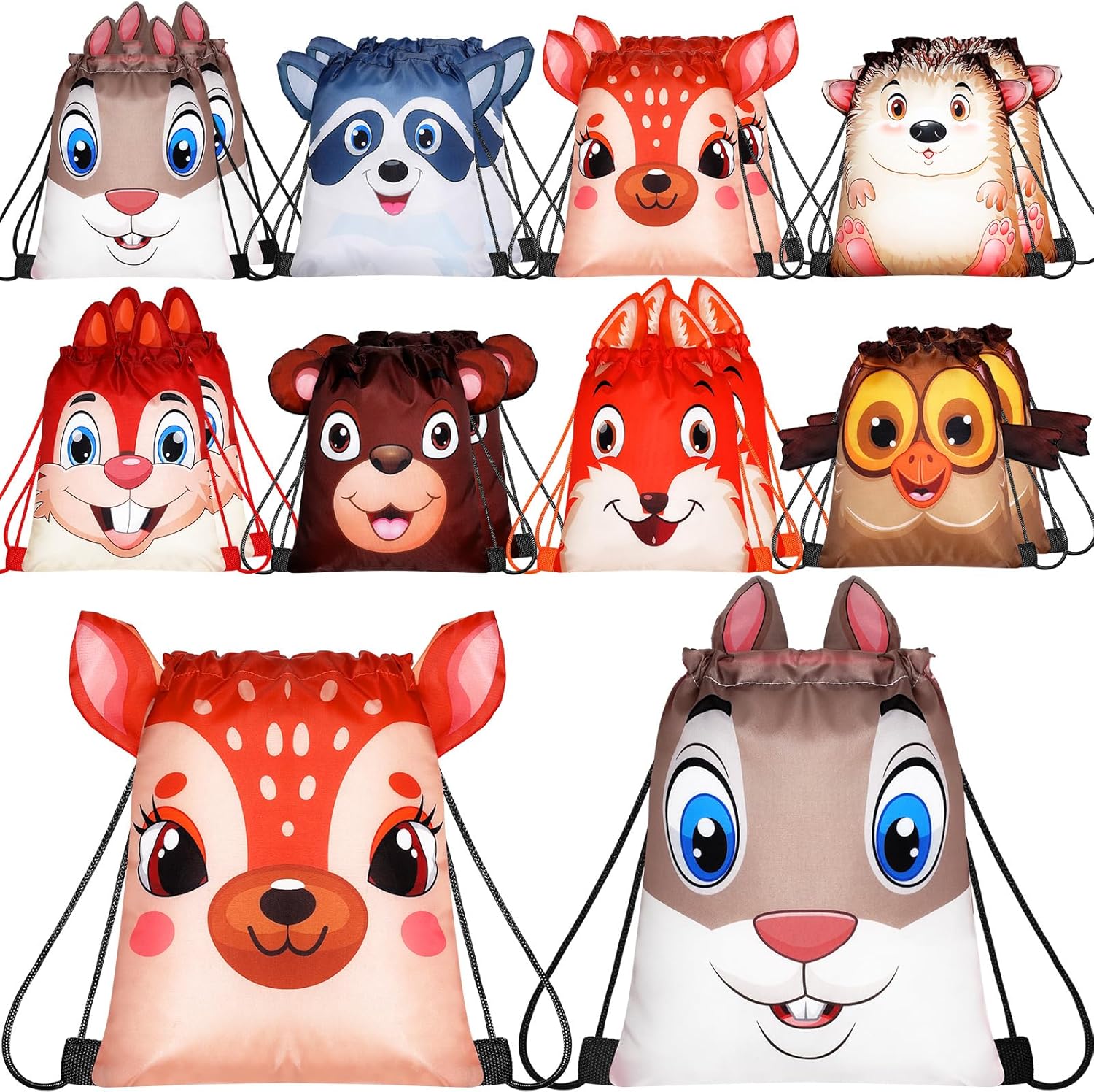 Animal Drawstring Bags for Kids Party Favors Drawstring Backpack with Ear for Safari Birthday(Forest Style)