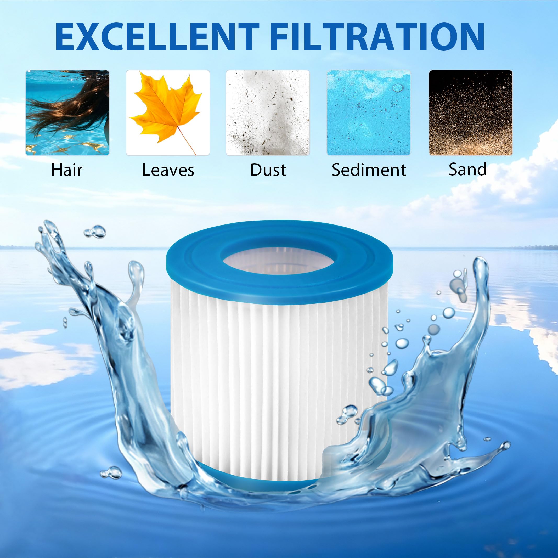 Cartucce filtranti per Piscina Tipo D, per P57100102, P57000104 Filtro per Piscina VII, 95x108 mm Filtro di Ricambio di Lunga Durata per filtri per Piscina (6 PCS)