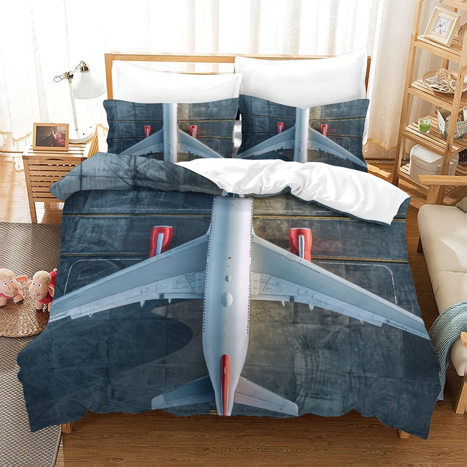 Housse de couette 3D avion de passagers parure de lit double microfibre 200x200