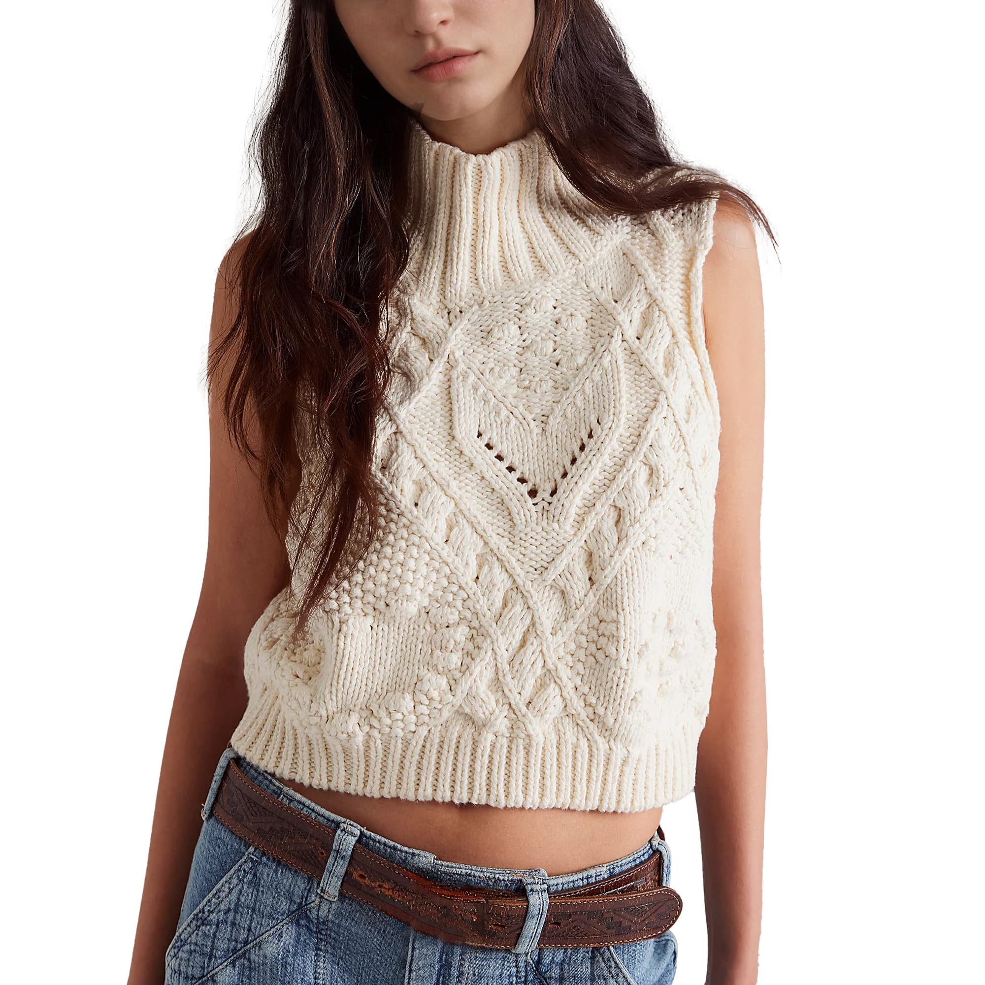 Hixiaohe Turtleneck Crochet Sweater Vest Fall Fashion Knit Sleeveless Tank Tops for Women Lightweight Casual Pullover Clothes