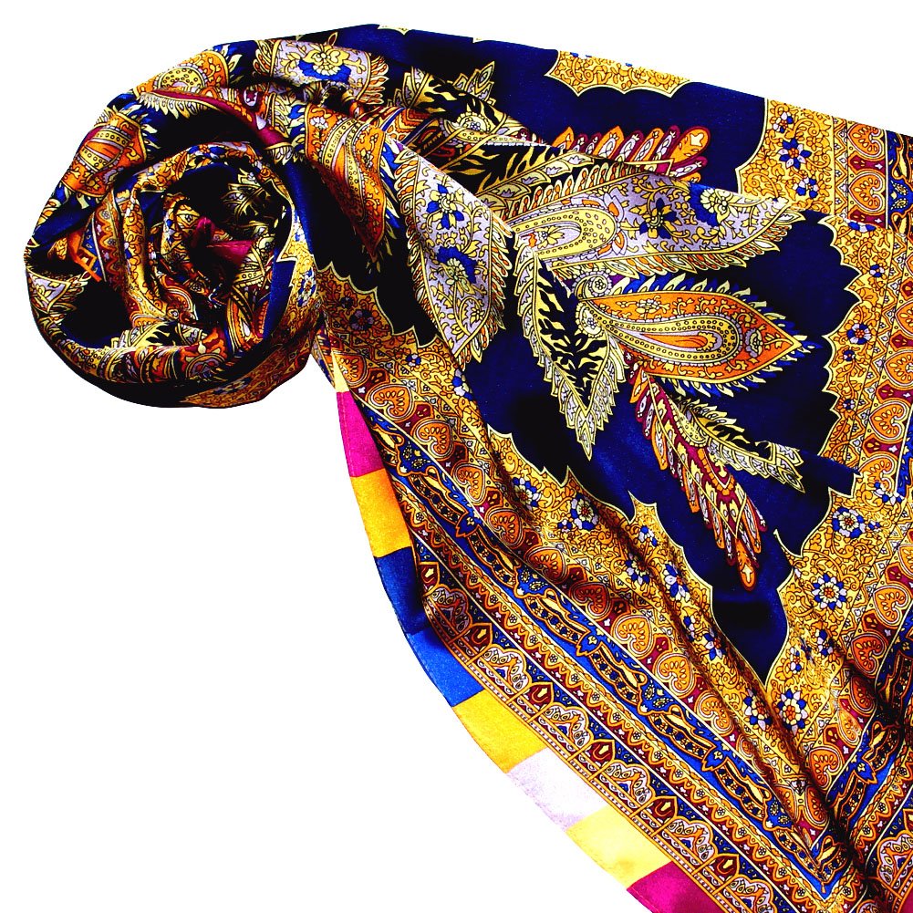 Lorenzo Cana, lussuoso foulard da donna in seta al 100% con lavorazione a stampa,100 cm x 100 cm, colori armoniosi