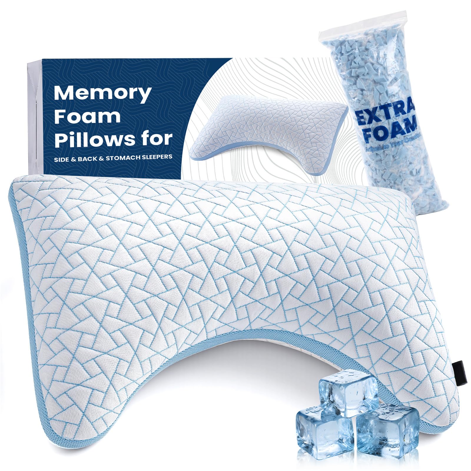 Cooling Side Sleeper Pillows for Neck and Shoulder Pain Relief, Shredded Memory Foam Pillow with Cervical Support, Adjustable Neck Bed Pillows for Restful Sleep, Breathable Washable Cover, Queen Size