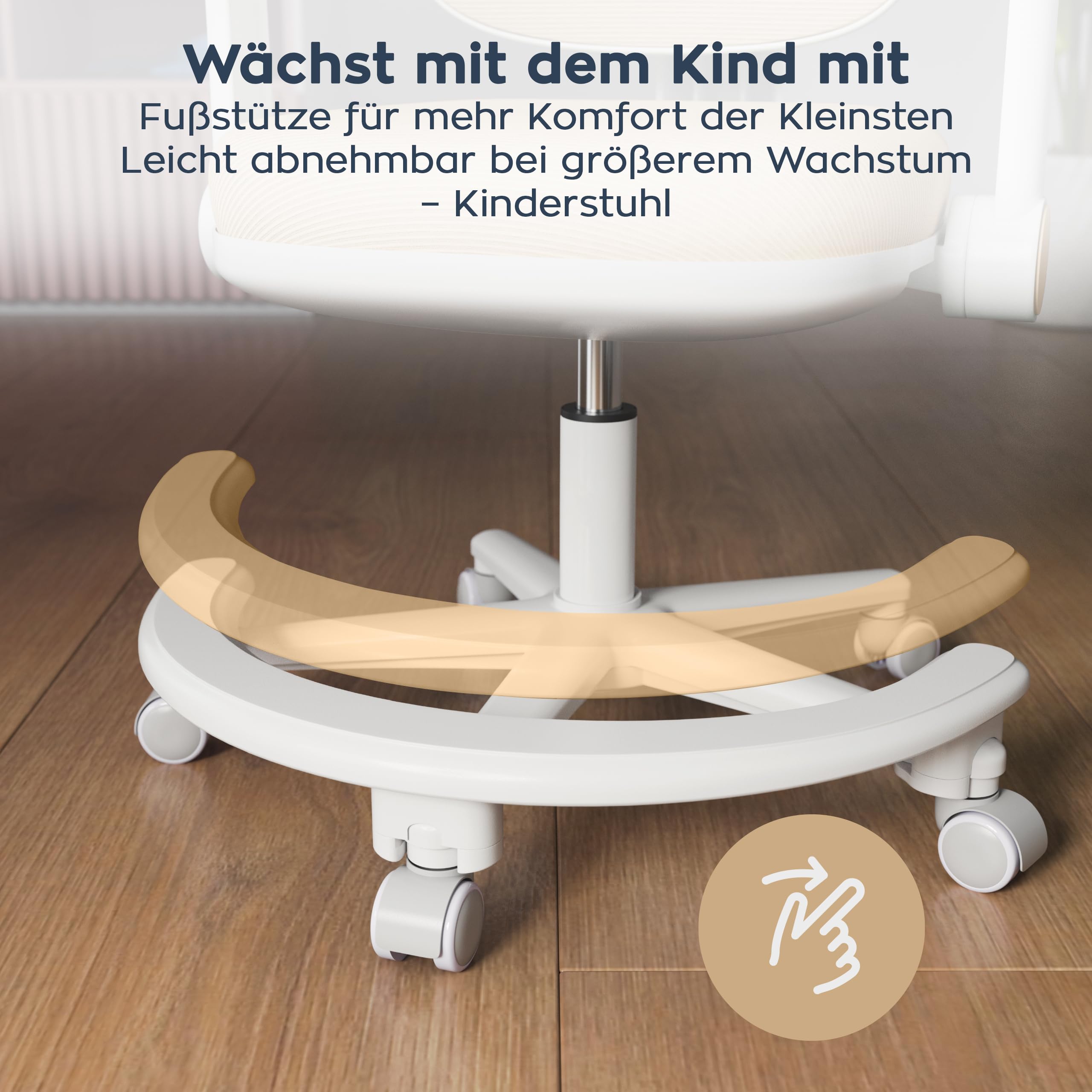 MARK ADLER Junior 3.6 Ergonomischer Schreibtischstuhl für Kinder - Beige | Mitwachsender Drehstuhl 90-160 cm - Höhenverstellbar - Mit Fußstütze - Klappbare Armlehnen 0-90°