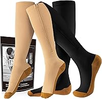 Vista 5 de Calcetines de compresión con cremallera, 2 pares de medias de compresión de punta cerrada de 15-20 mmHg para hombres y mujeres