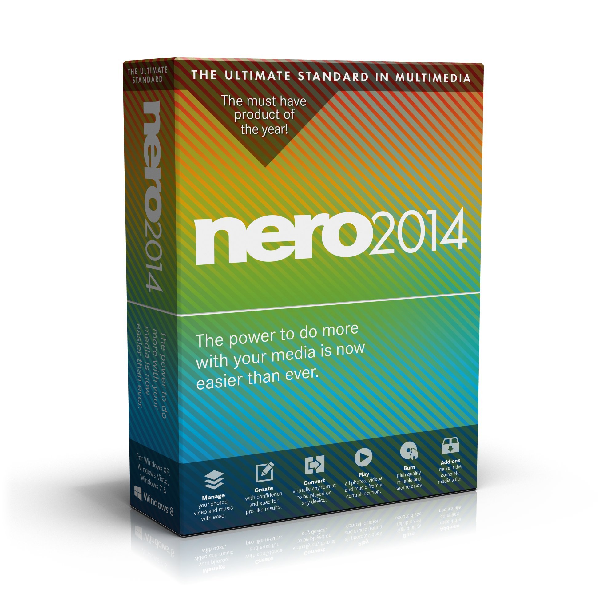 Nero 2014 software promotional image showing various features