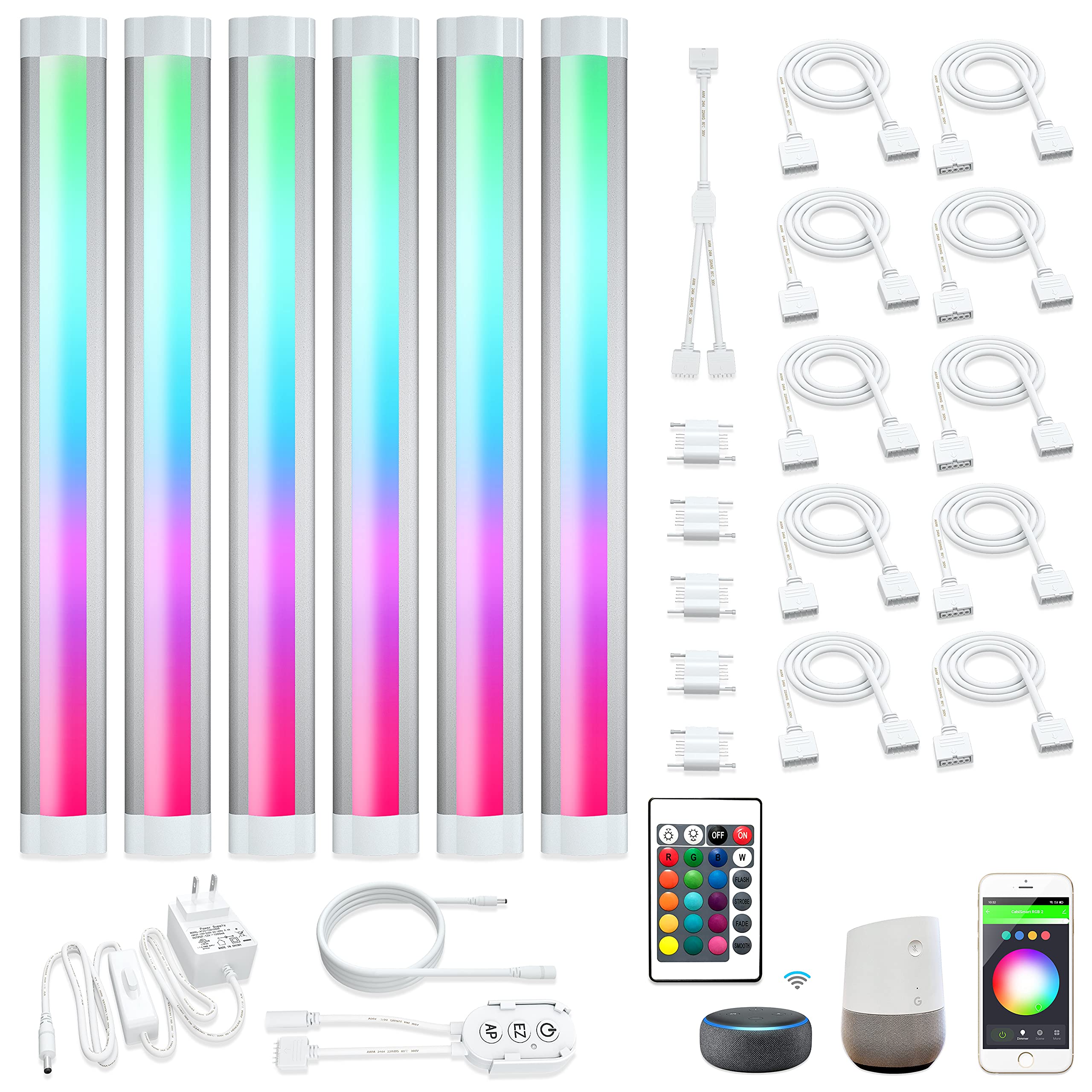 LAMPAOUS Under Cabinet Lights RGB LED Light Bar Plug in for Shelf,Desk,Display Case Cabinets Lights,Color Changing Shelves Strip Lights Works with Alexa,Google,Smart APP,TV,Monitor Backlight,6pcs