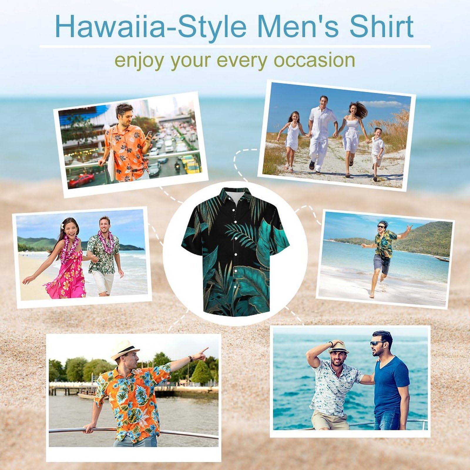 Camicie a Maniche Corte da Uomo - Camicie da Spiaggia con Stampa Arte con Foglie di Palma E Linee della Giungla, Funky Estiva Cool Camicia Hawaiana Monopetto Camicia S-5XL