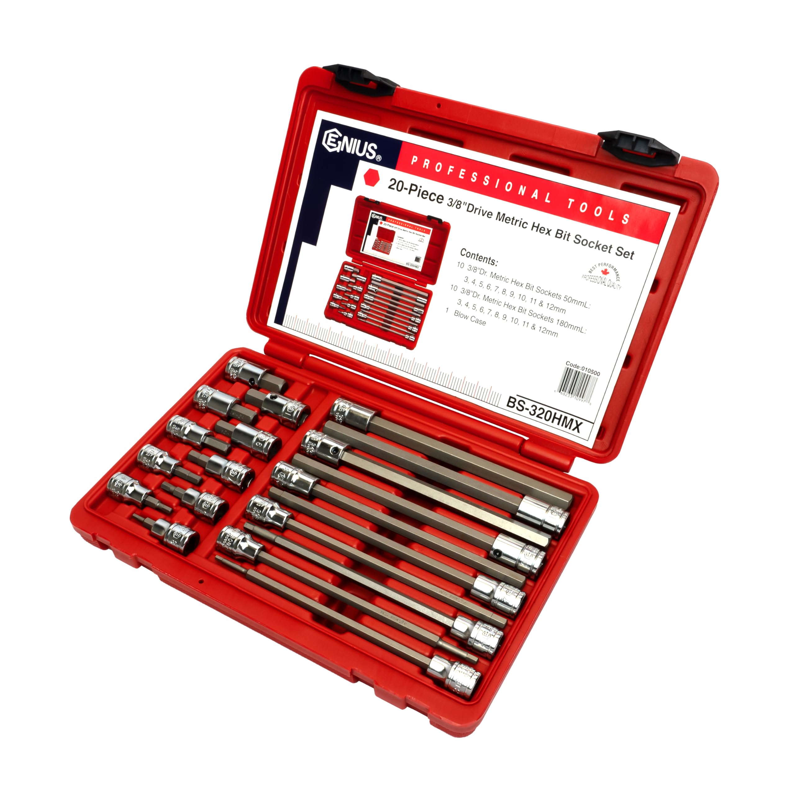 Genius Tools bs-320hmx 3/20,3 cm Drive Metrisches Bit Stecknuss Satz, 20