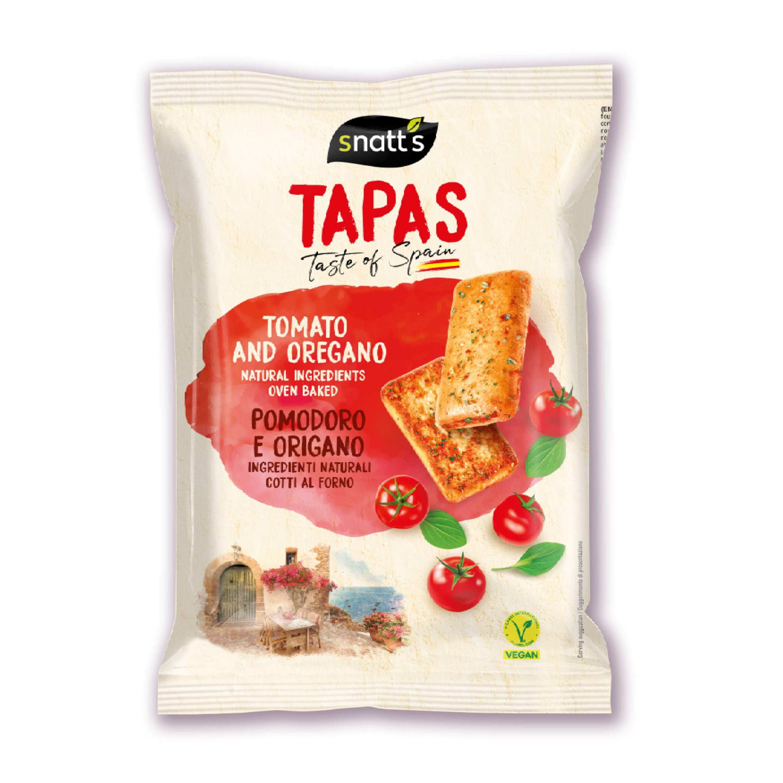 Snatt's Tapas Mediterranean Snacks with Tomato & Oregano, 120g | Healthy Baked Snack | Natural Ingredients | Authentic Mediterranean Flavour | Made in Spain | No Artificial Preservatives