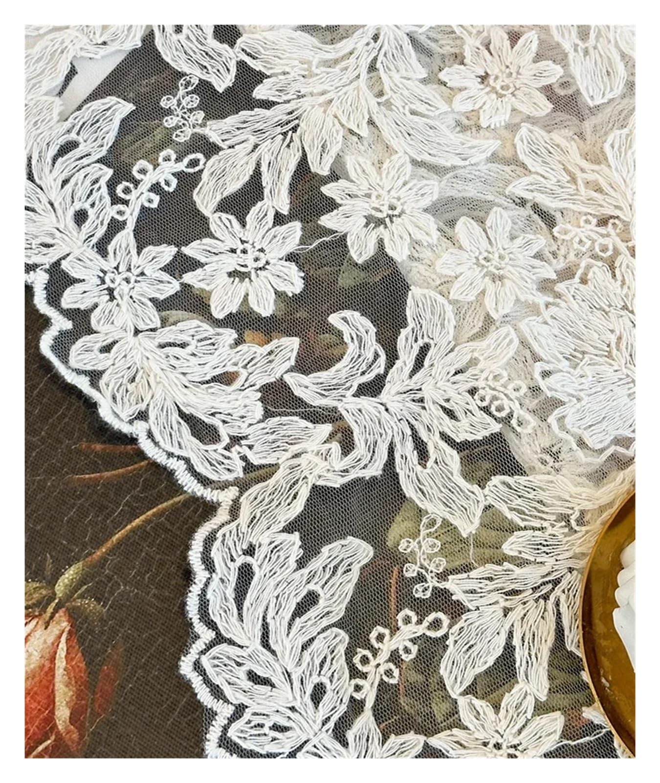 Rideaux en gaze brodés haut de gamme avec bord ondulé style rétro