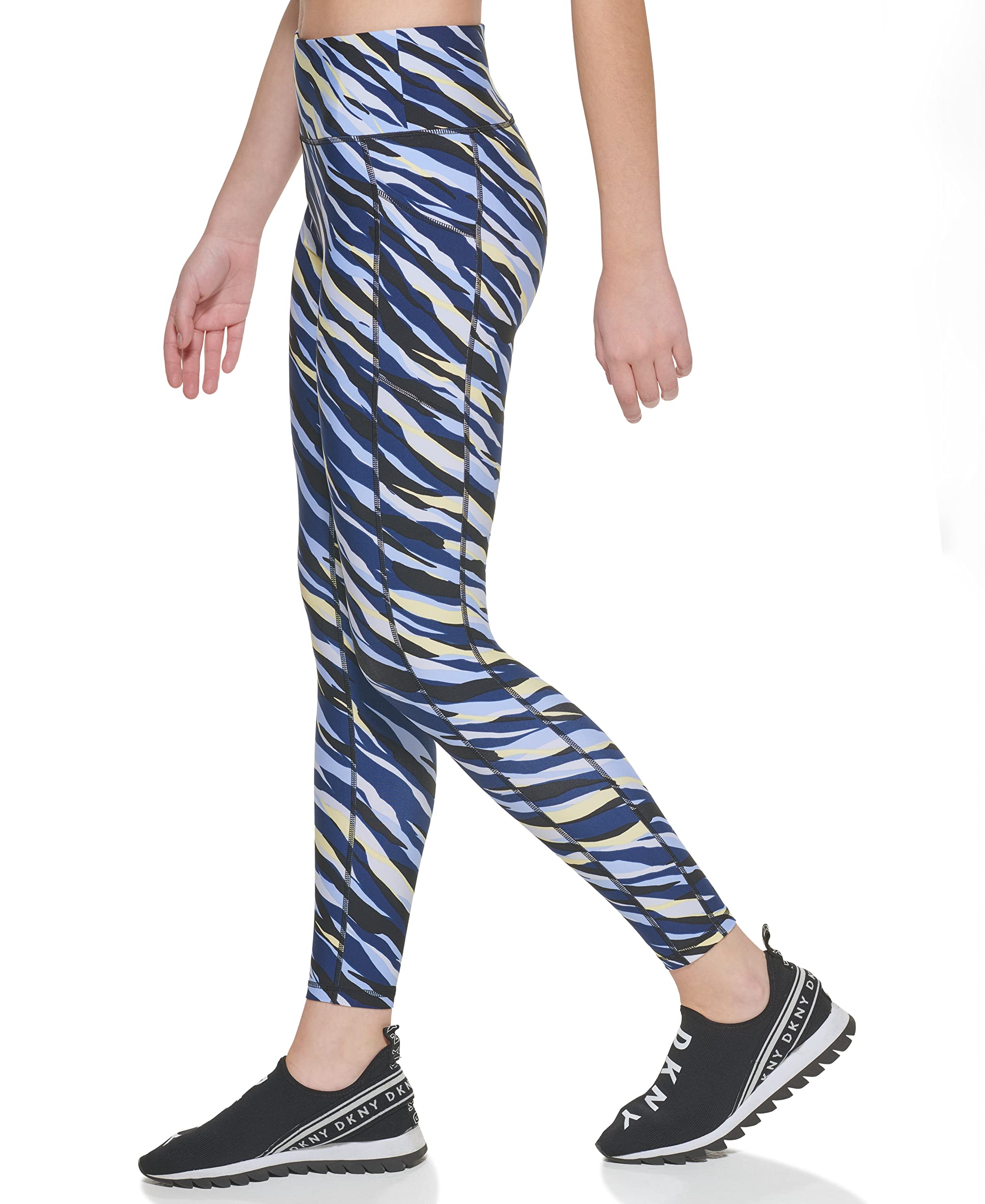 DKNY Damen Leggings Eng Bedruckte Performance-Leggings mit Hoher Taille