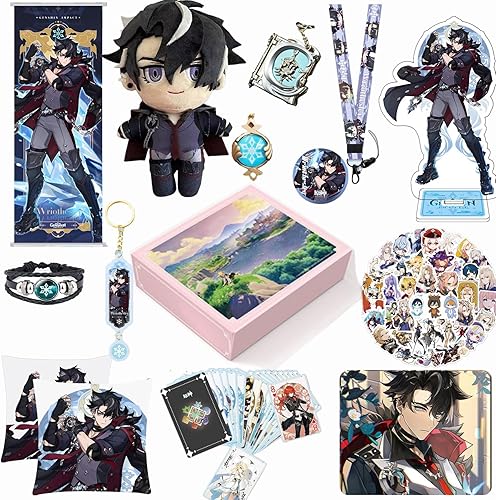 Miniatura 1 de Caja de regalo para fans Genshin Impact - Muñeca de felpa Wriothesley, llavero, calcomanías, póster, alfombrilla de ratón, funda de almohada,