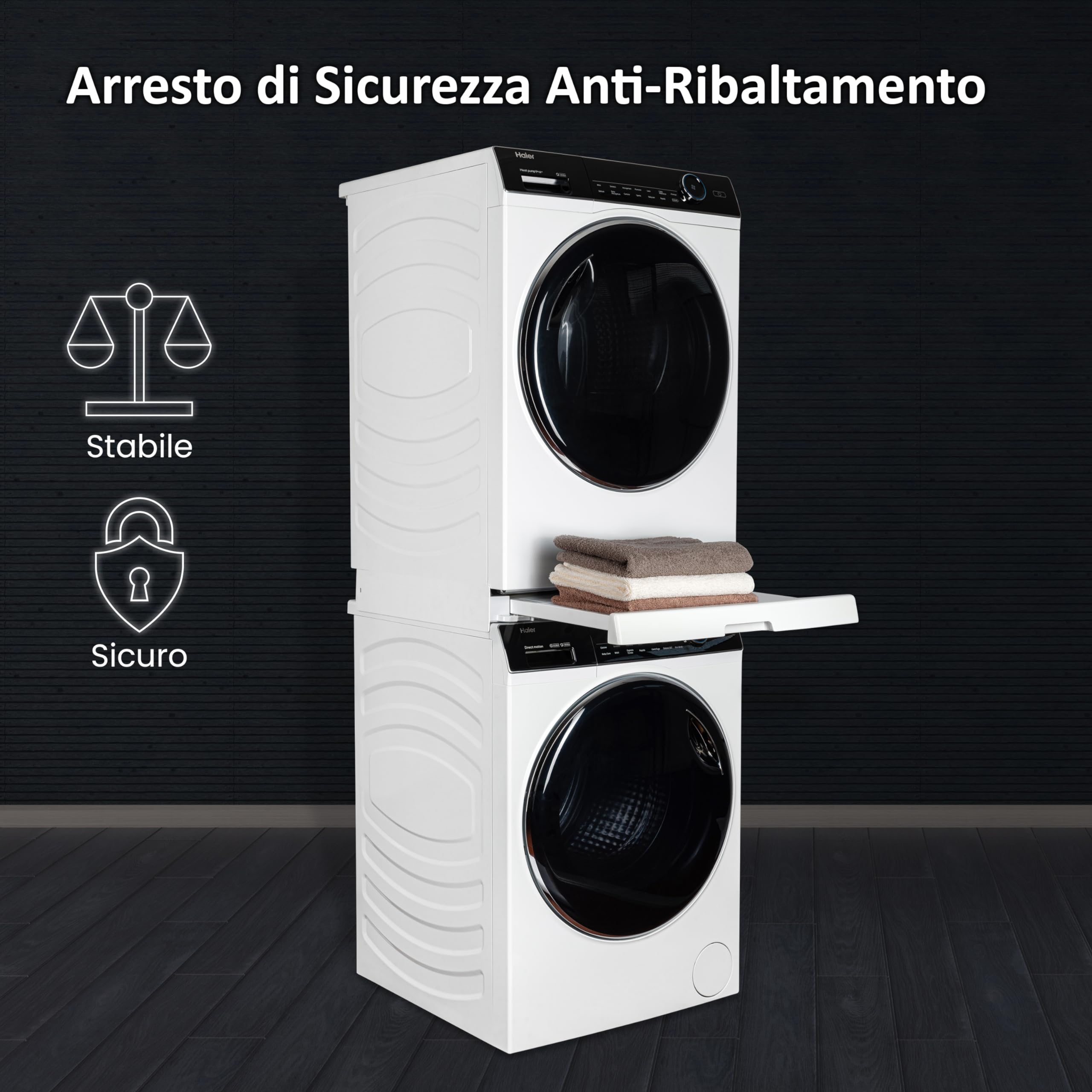 CARE + PROTECT Haier Kit Impilabile Universale con Ripiano Scorrevole per Lavatrici e Asciugatrici, Kit Colonna Salvaspazio, Qualità Premium, Perfetto per Lavatrici e Asciugatrici Haier Serie 3, 5, 7
