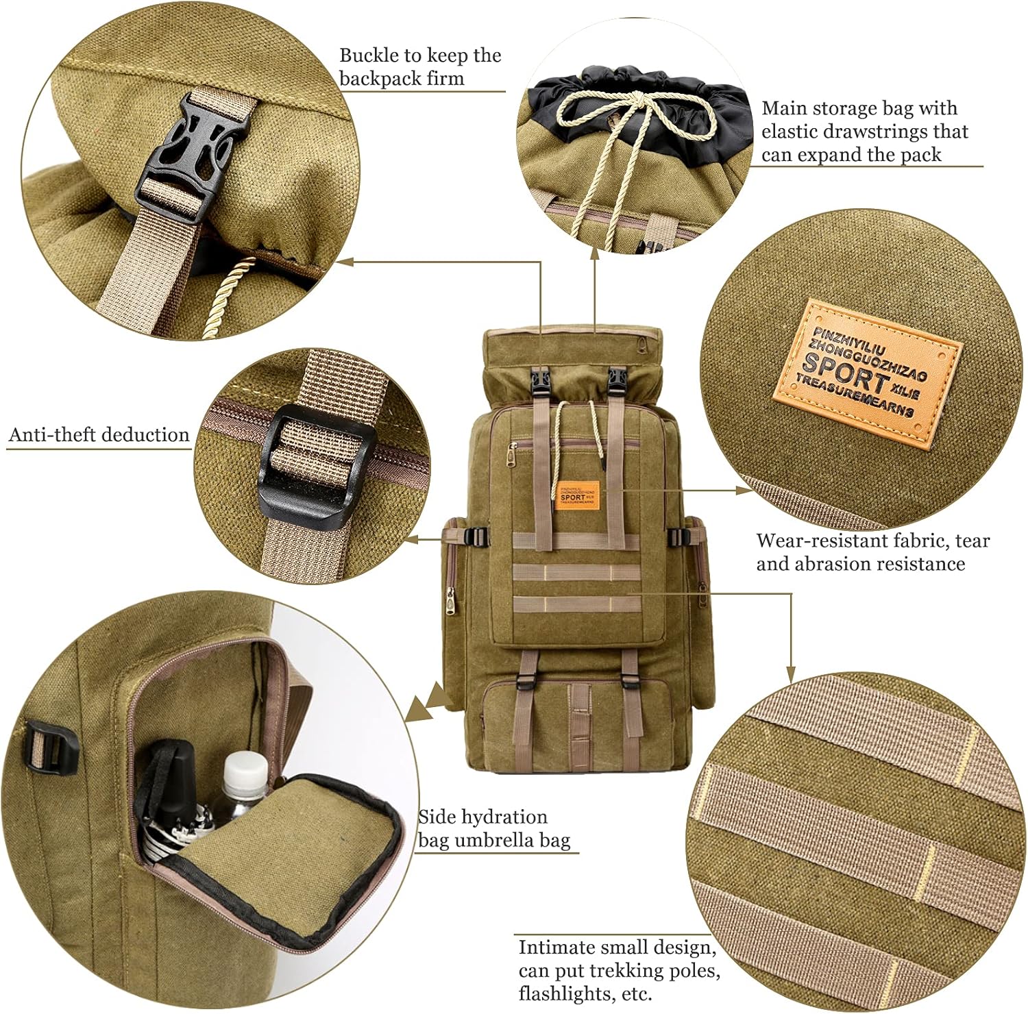 Outdoor Tactical Backpack,Mountaineering Backpack,75L Large Capacity Waterproof Military Backpack for Camping Hiking Traveling (ArmyGreen)