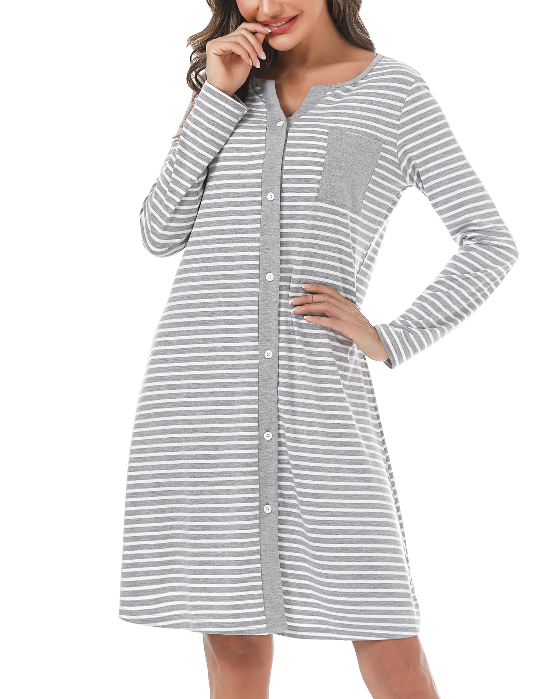 Marvmys Camicia Notte Donna Cotone Corta Cardigan con Scollo V e Bottoni Donna Adatto Leggero e Confortevole per Il Parto Ospedaliero Quotidiano per L'Allattamento al Seno