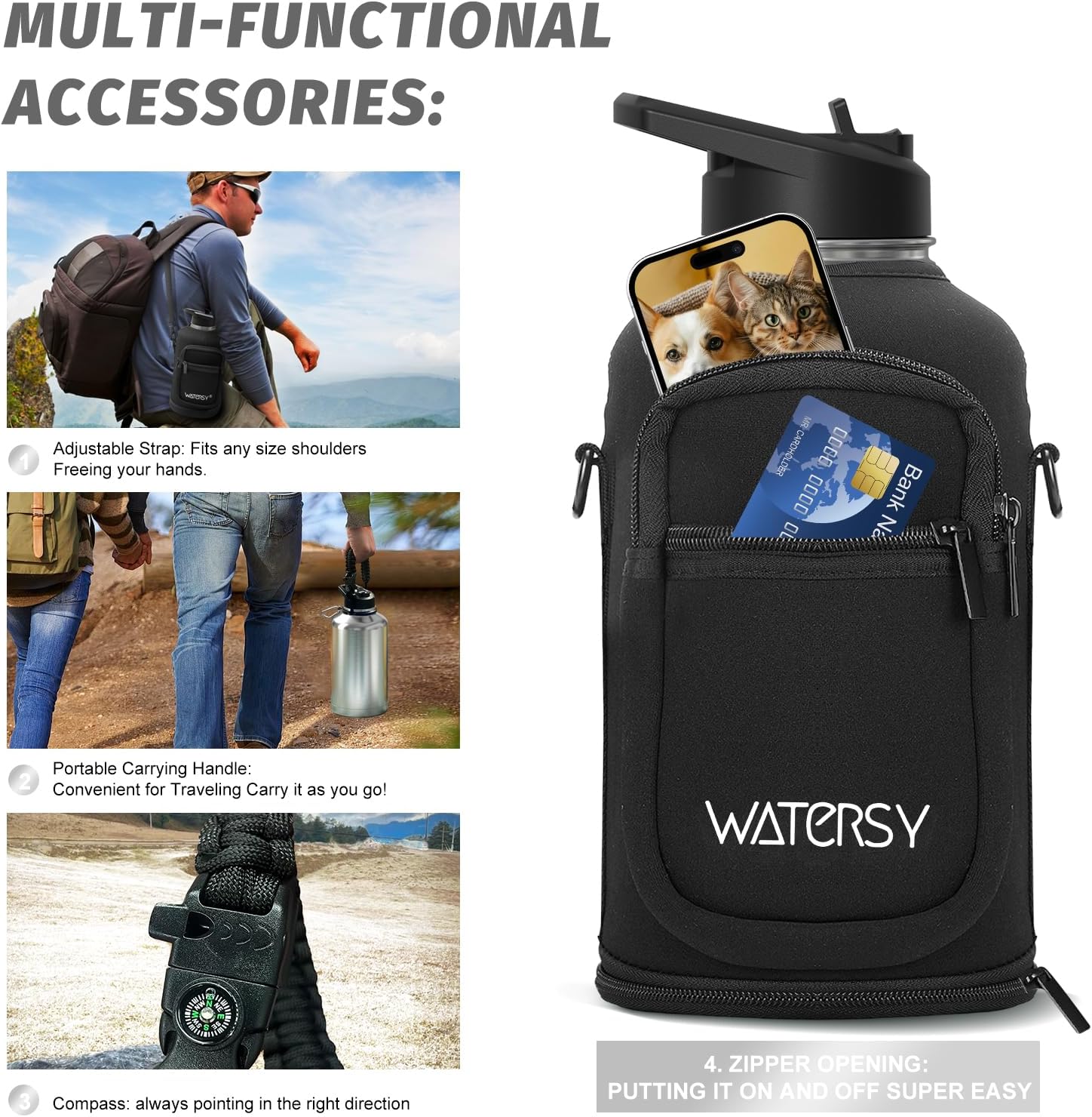 64oz Insulated Water Bottle (Cold for 48 Hrs),BPA Free&Leak Proof,Half Gallon Stainless Steel Water Flask,Water Jug with Straw Spout Lids for Gym,Hiking,Camping,Stainless - Image 6