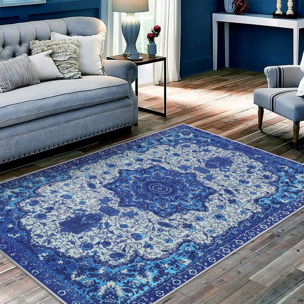 Tappeti Tradizionali Artistici Tappeto Soffice per Camera da Letto Tappeto Shaggy per Soggiorno Tappeti Antiscivolo Tappeti Morbidi e Moderni Adatti per la Decorazione Domestica (Blu,80x120cm)