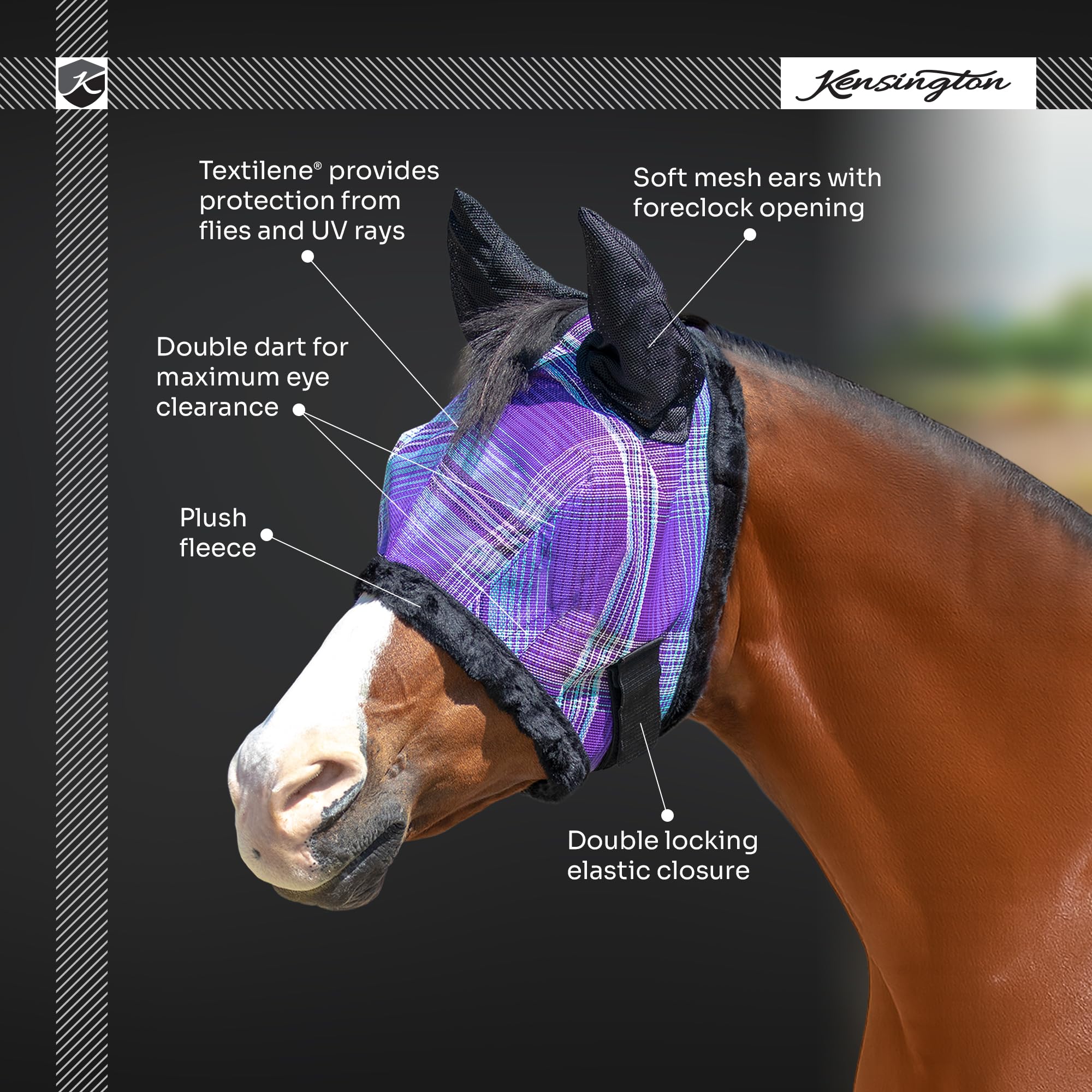 Kensington Fly Mask with Fleece Trim and Ears with Forelock Hole