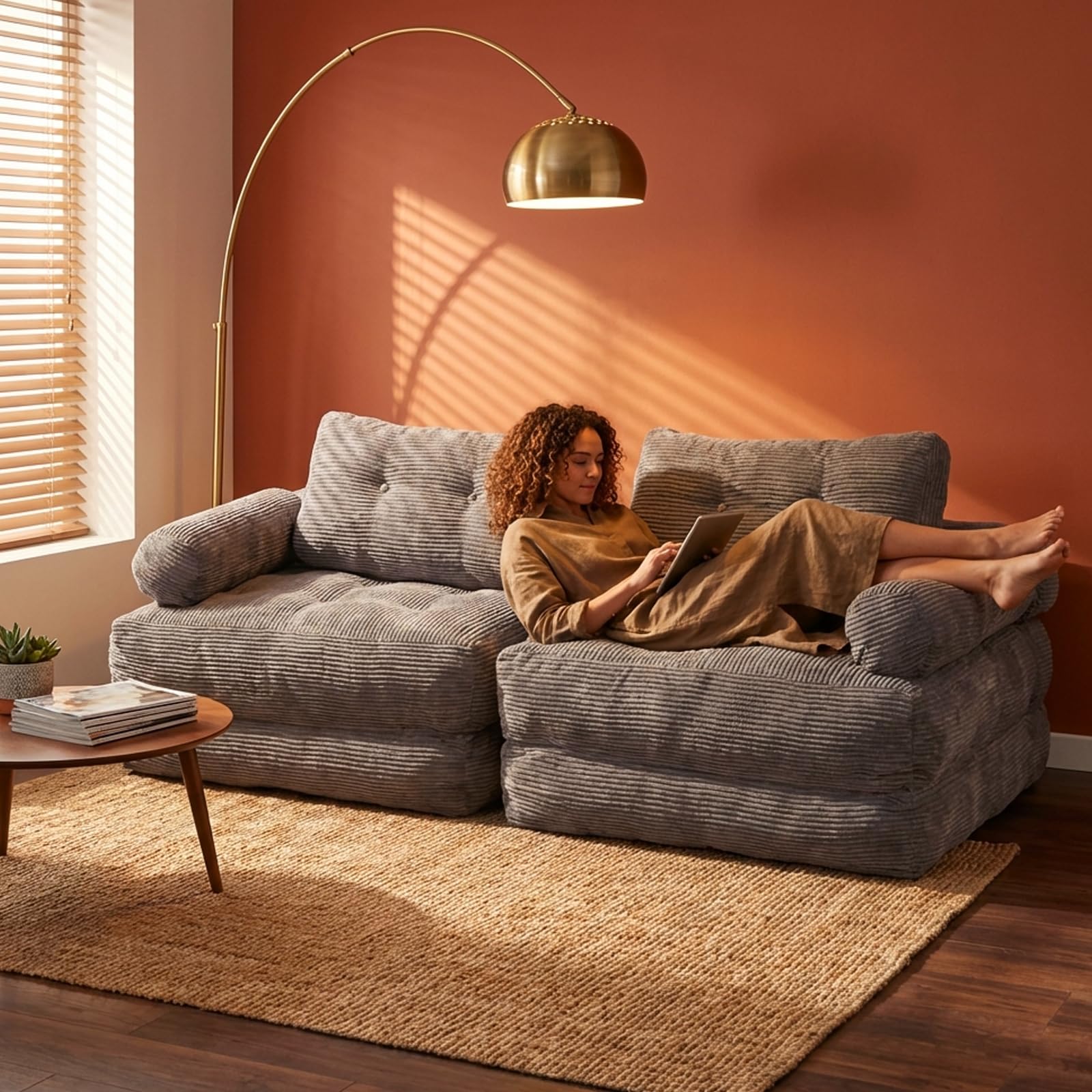 Klappsofa Schlafsofa, 4-in-1 faltbares Sitzsack-Sofa mit verstellbaren Armlehnen, Boneless Couch als Gästebett, Gaming-Sessel & Lounge-Sofa für kleine Räume, Wohnheim (Grau)