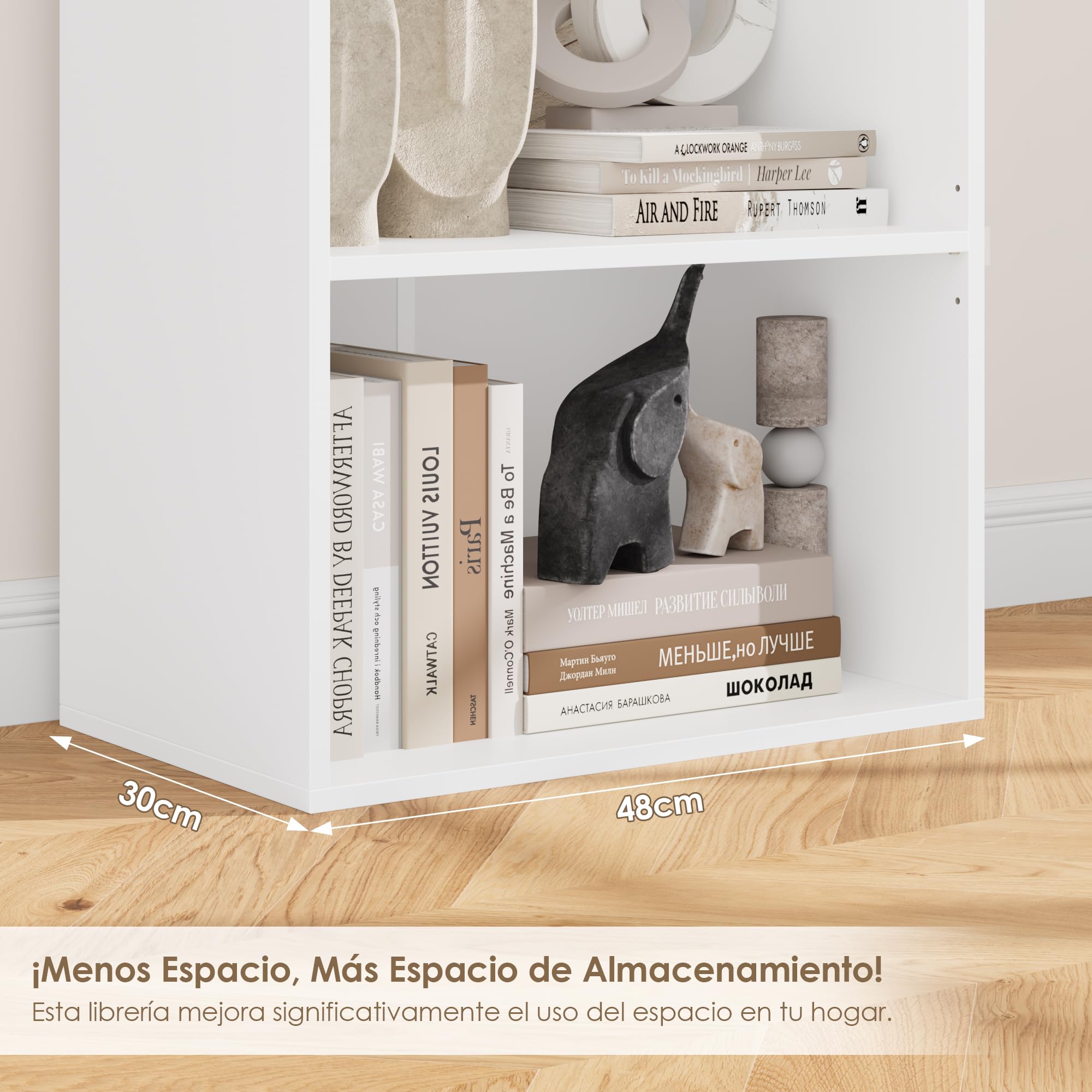 FirFurd Estantería Libros Sinfonier Alto Librería Madera, 6 Compartimentos | Librería Estantería, Biblioteca, Estanterias Almacenaje, Estrecha y Alta, para Salón Oficina Dormitorio Blanco 48x30x191Al.cm