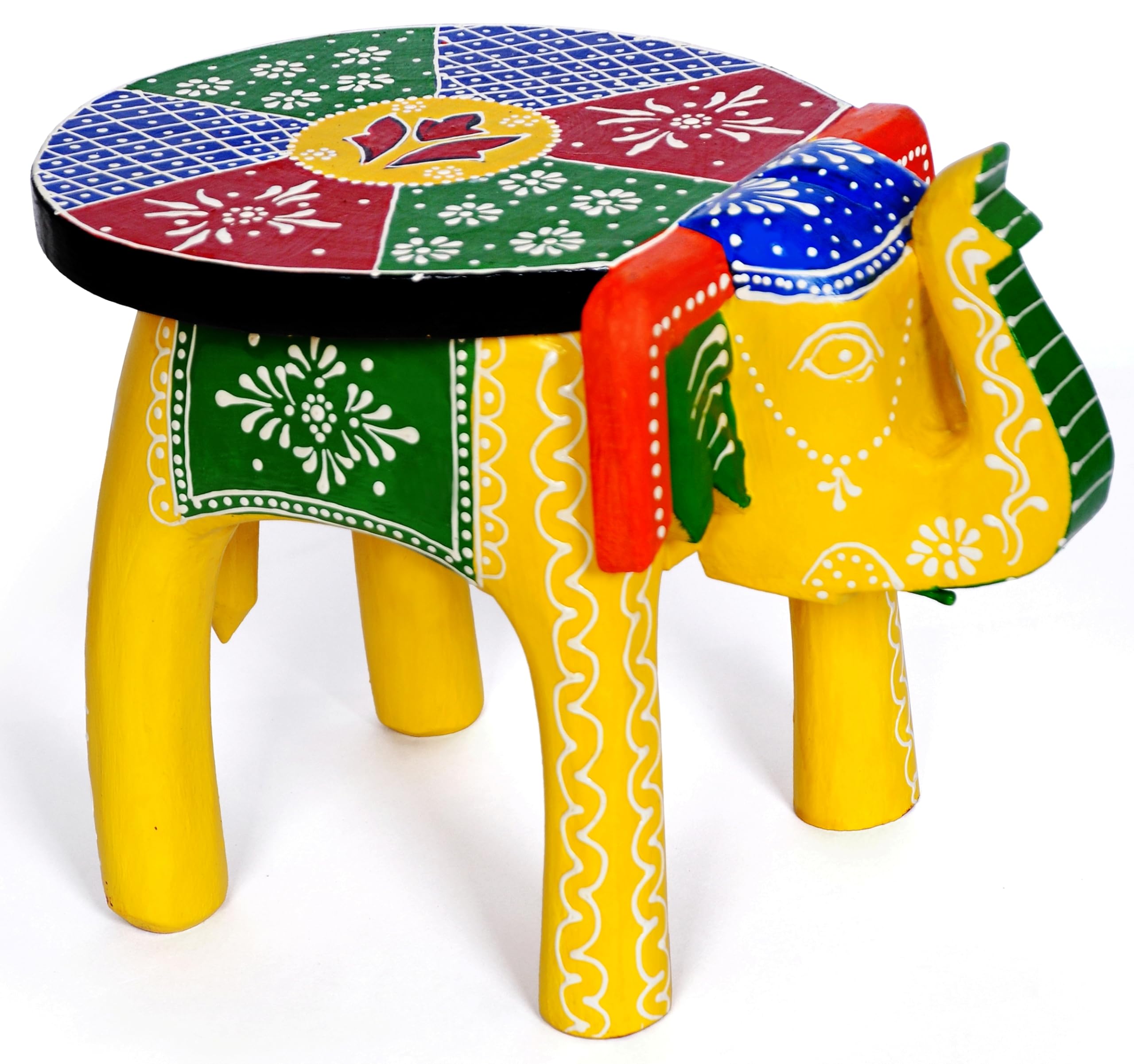 WOODVIBES Handcrafted & Embossed Painted Colorful Wooden Elephant Stool, Table for Home/Office/Living or Bedroom Decor (Yellow) (B0CKQ4589K) Amazon Price History, Amazon Price Tracker