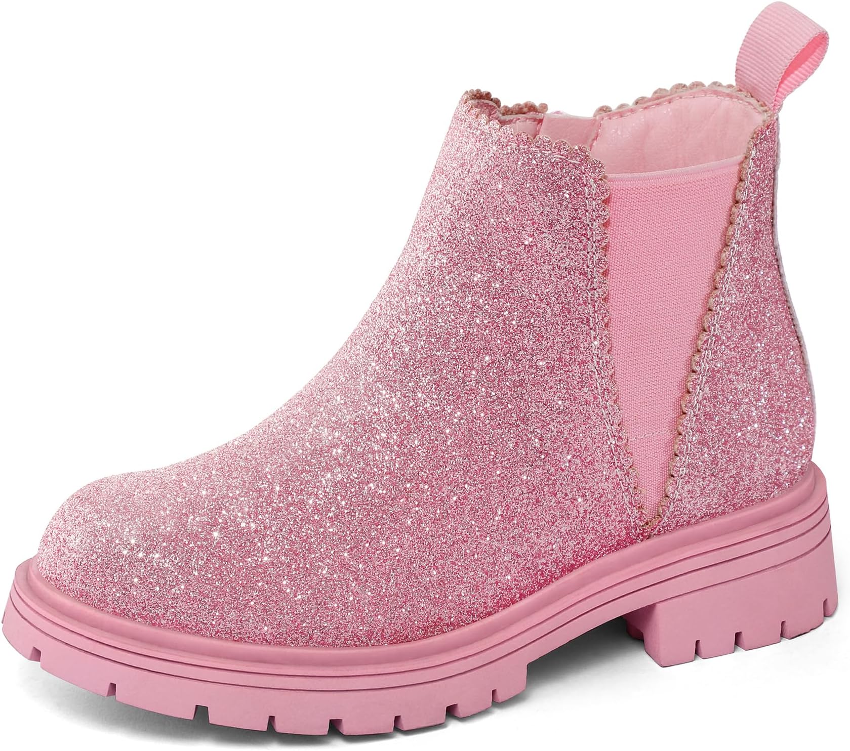 K KomFormeGirls Ankle Boots with Side Zipper Chelsea Booties Lug Sole (Toddler/Little Kids/Big Kids)
